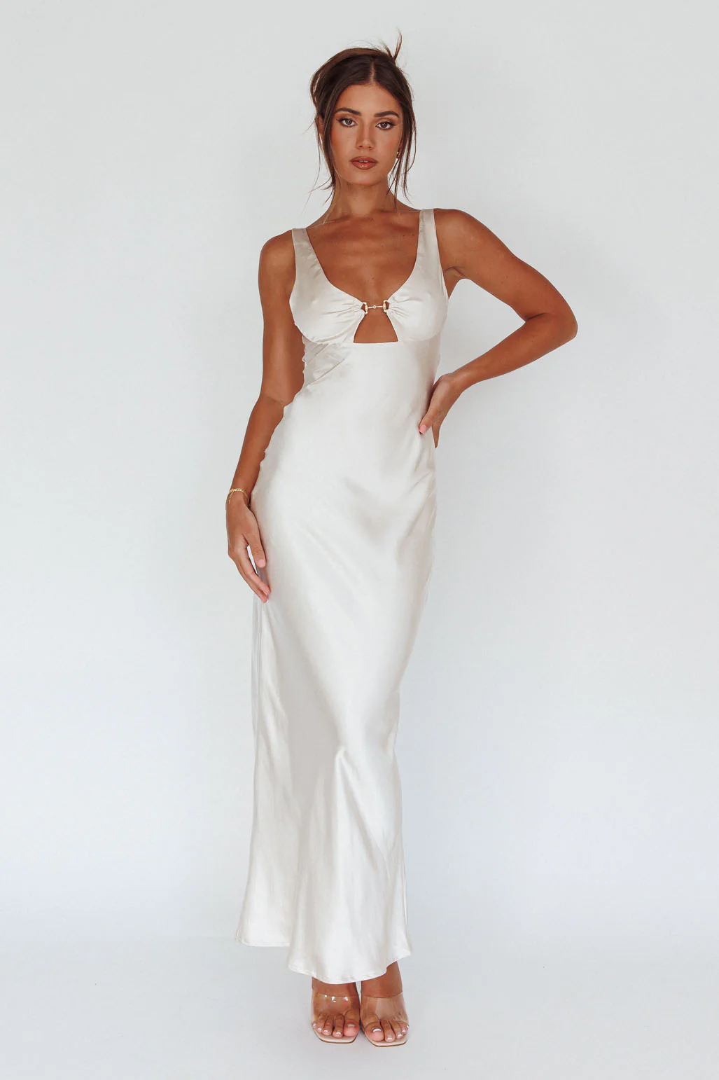 Blushing Beauty Horsebit Accent Maxi Dress Champagne - Image 5