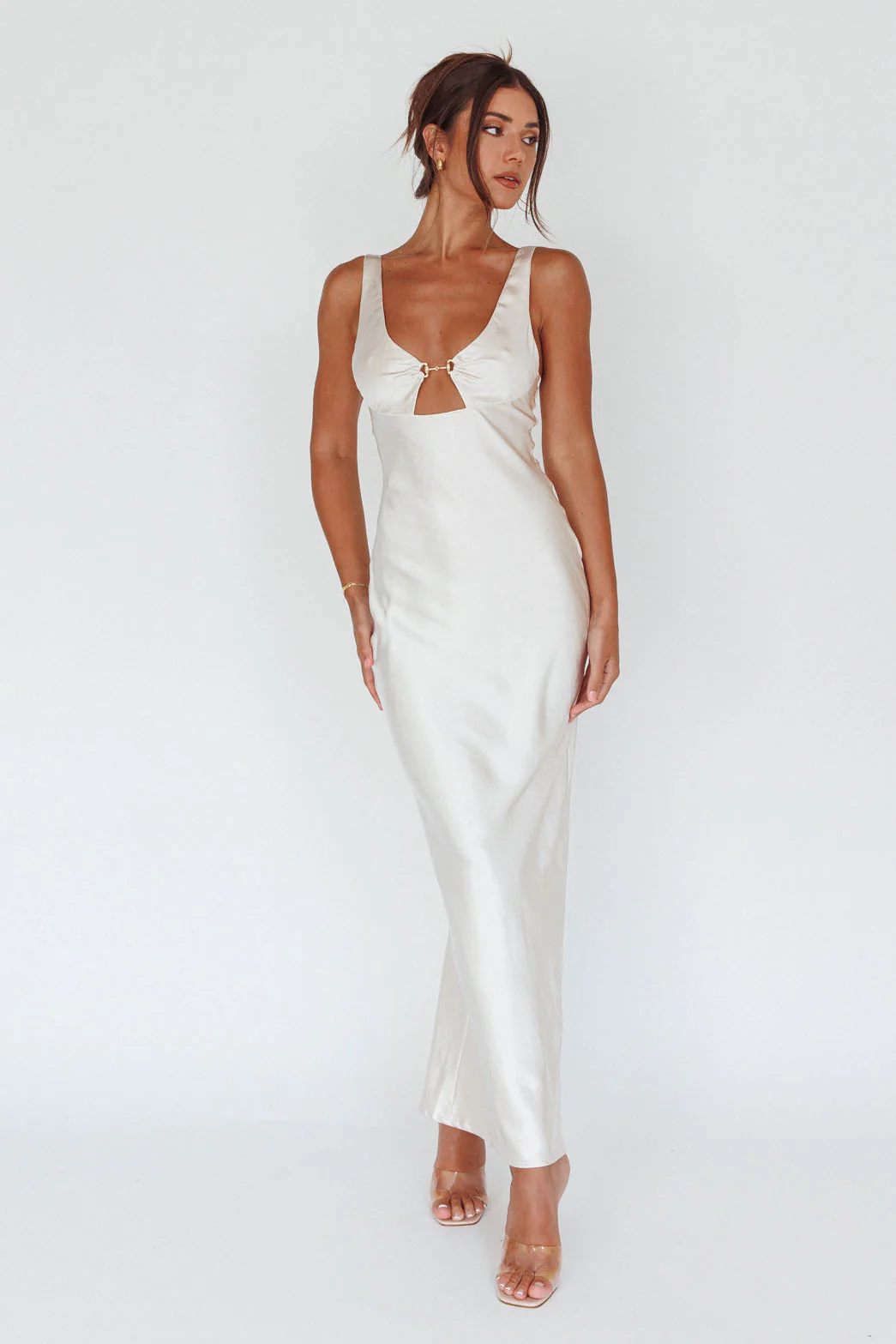 Blushing Beauty Horsebit Accent Maxi Dress Champagne - Image 7