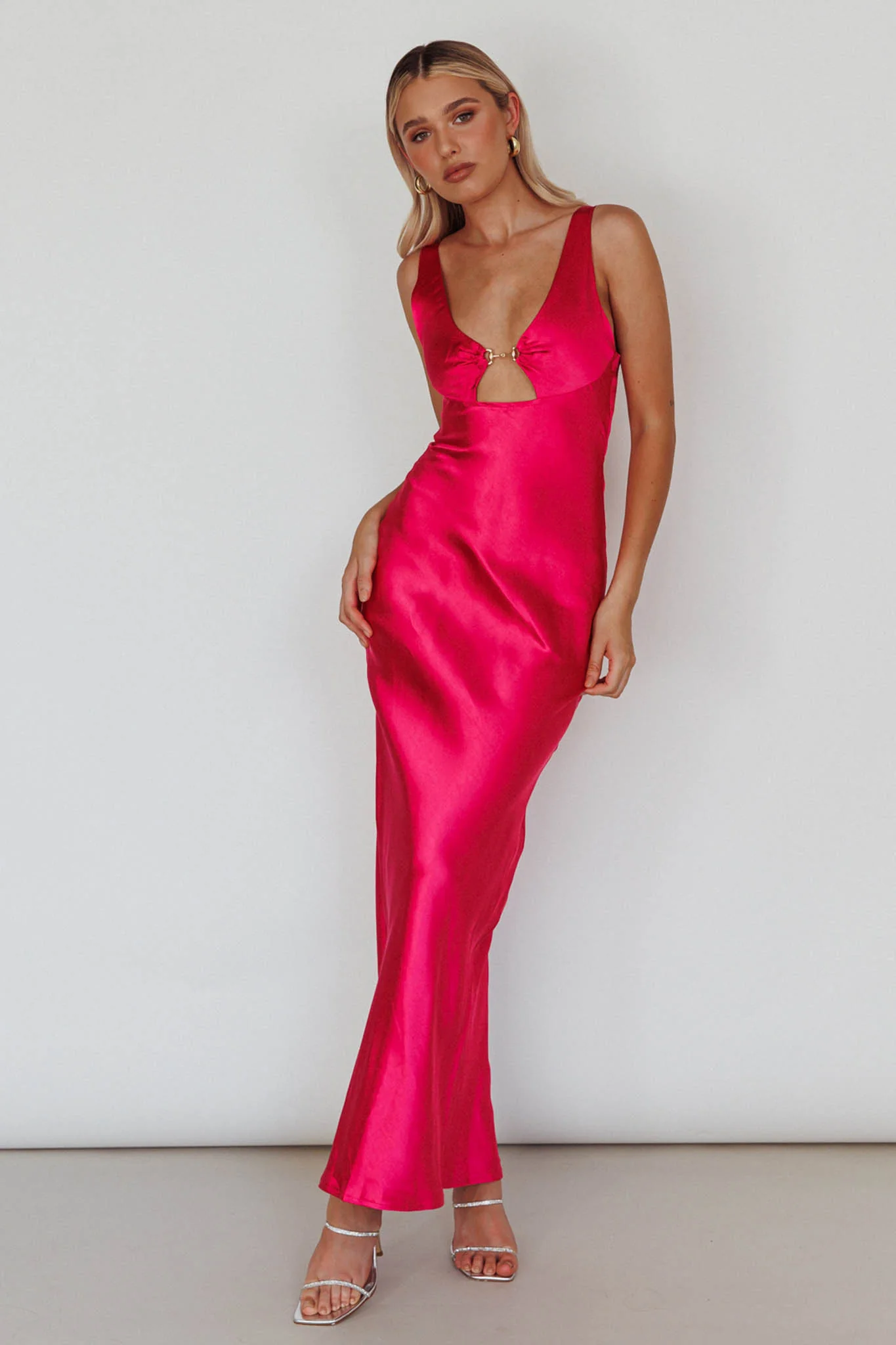Blushing Beauty Horsebit Accent Maxi Dress Hot Pink - Image 3