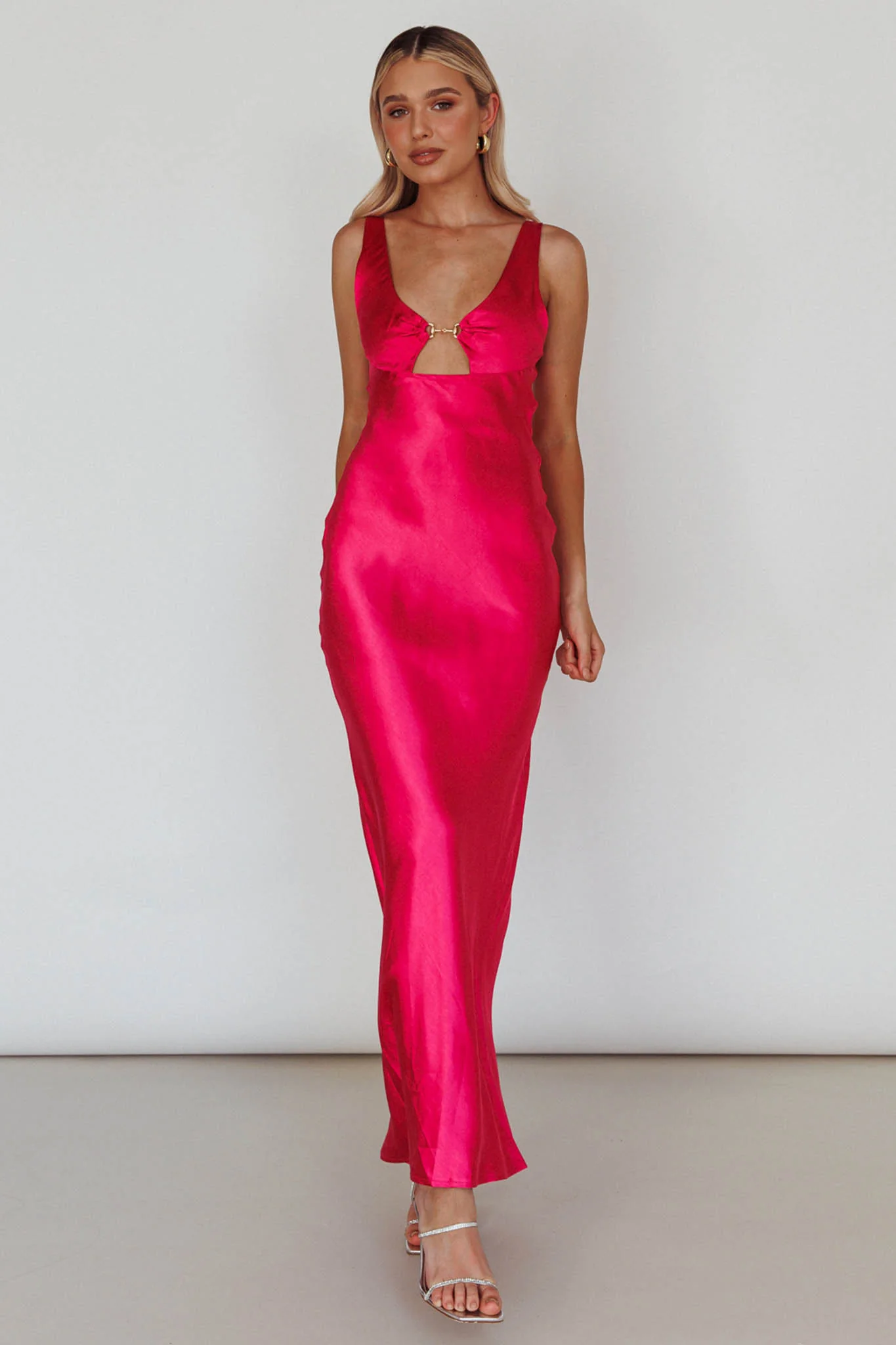 Blushing Beauty Horsebit Accent Maxi Dress Hot Pink - Image 6