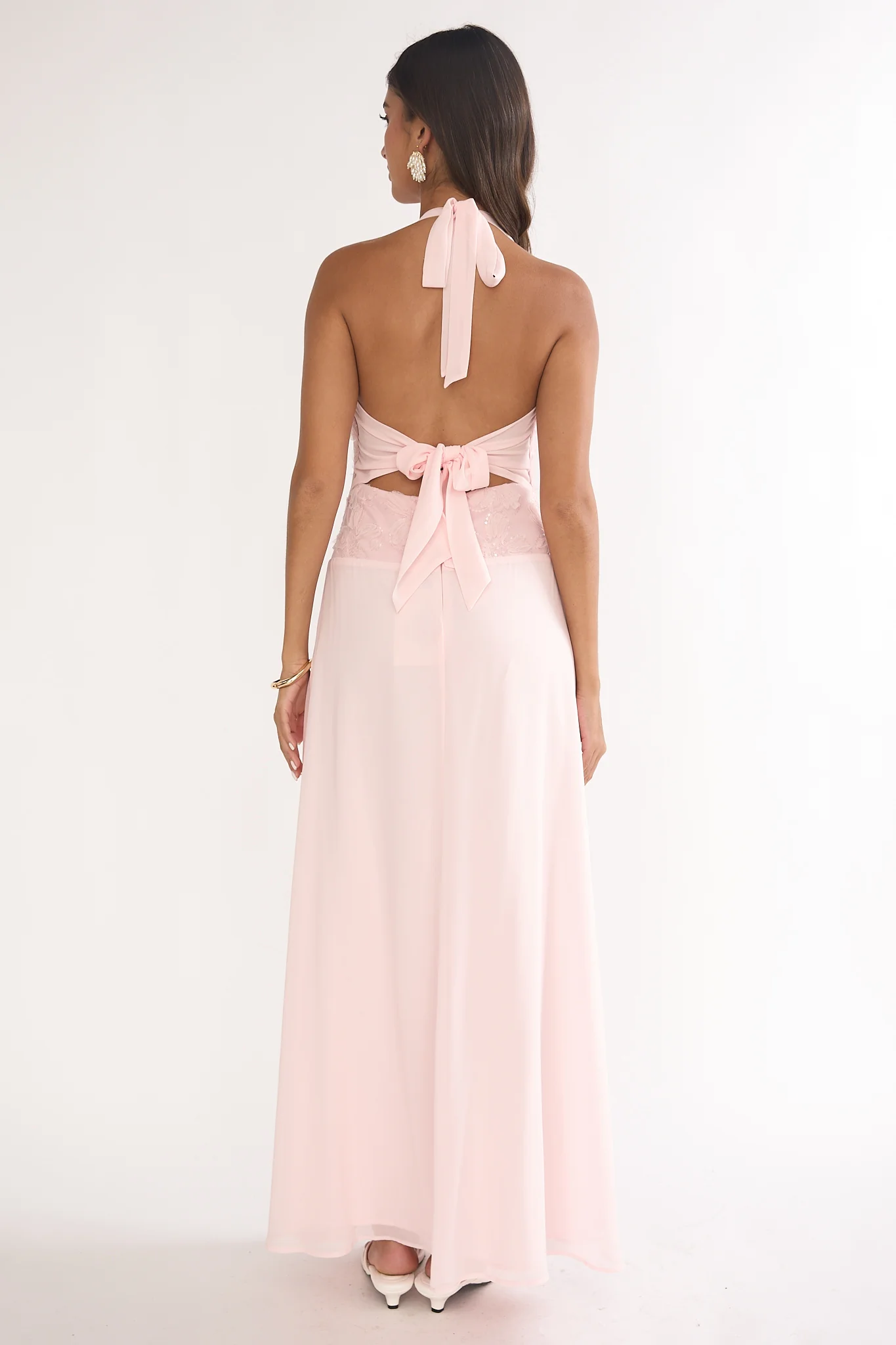 Blushing Belle Embellished Halter Maxi Dress Blush - Image 2