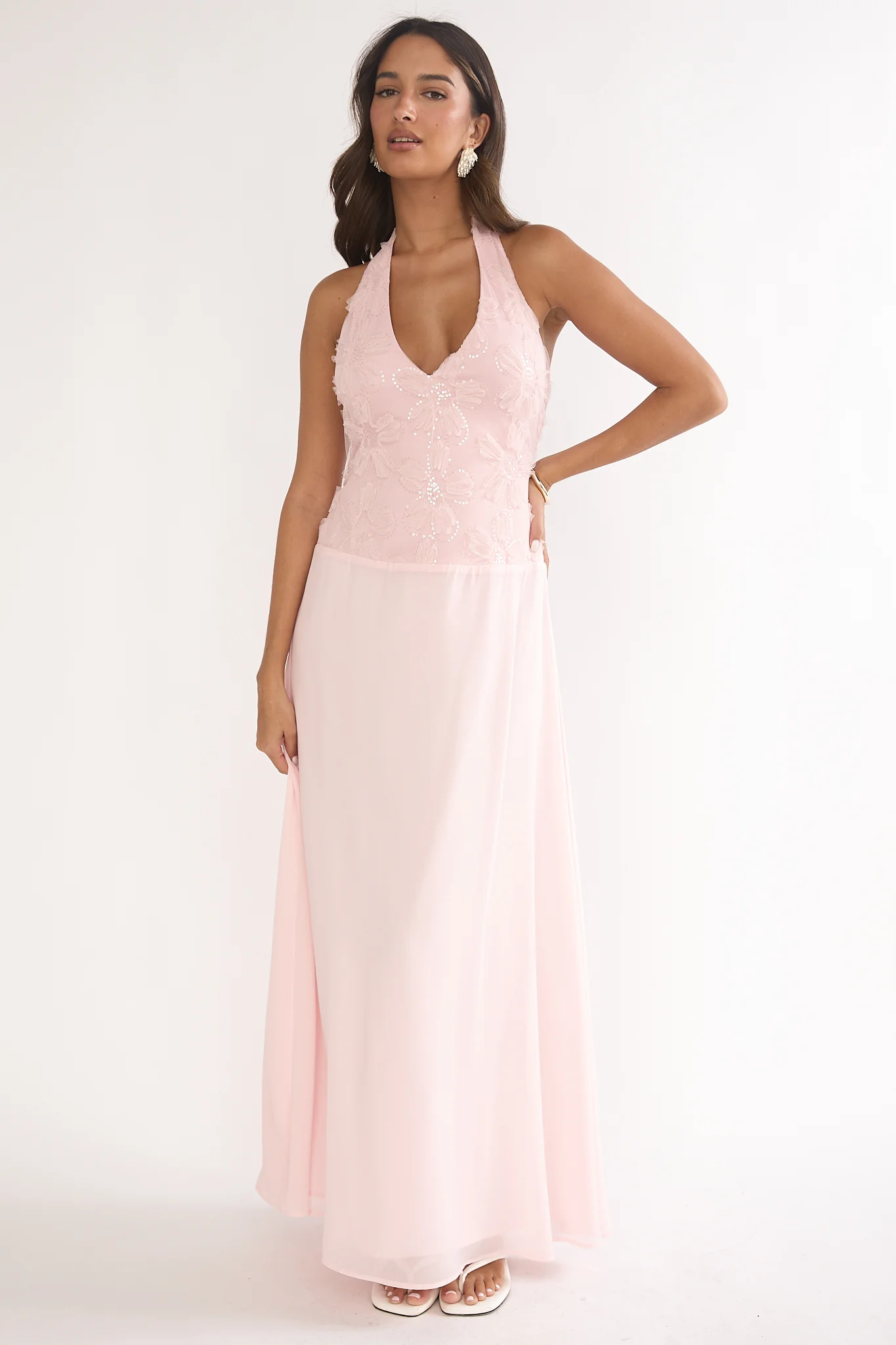 Blushing Belle Embellished Halter Maxi Dress Blush - Image 4