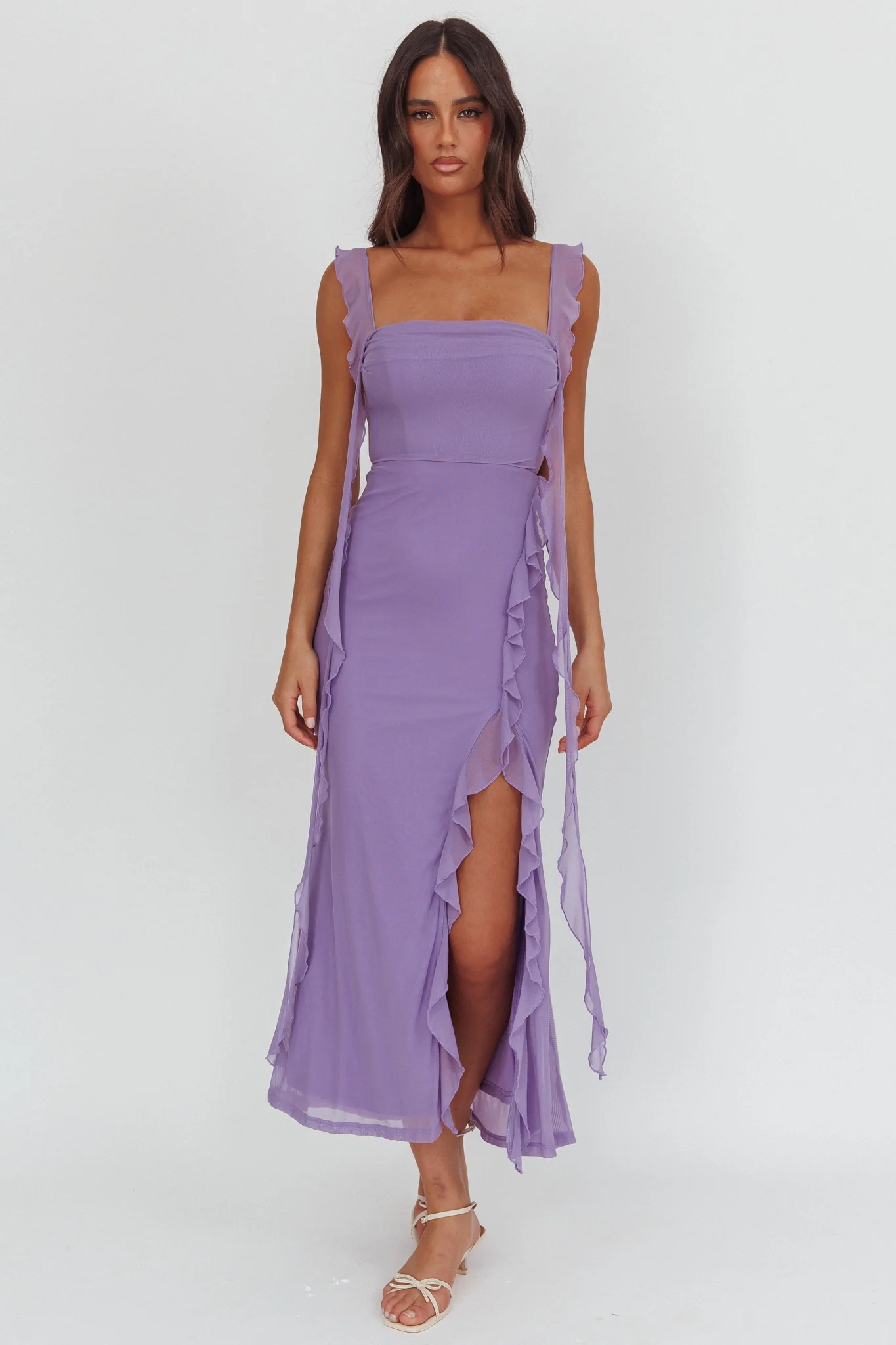 Blushing Ruffle Trim Maxi Dress Lilac - Image 4