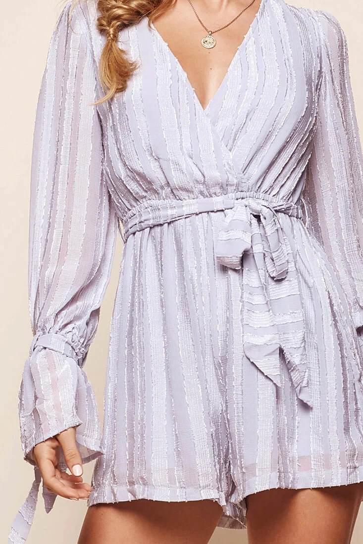 Bodhi V-Neck Long Sleeve Romper Grey - Image 6