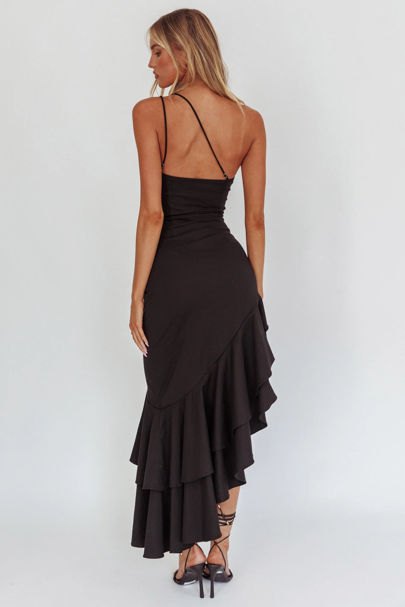 Bold Love One-Shoulder Asymmetric Hem Dress Black - Image 3
