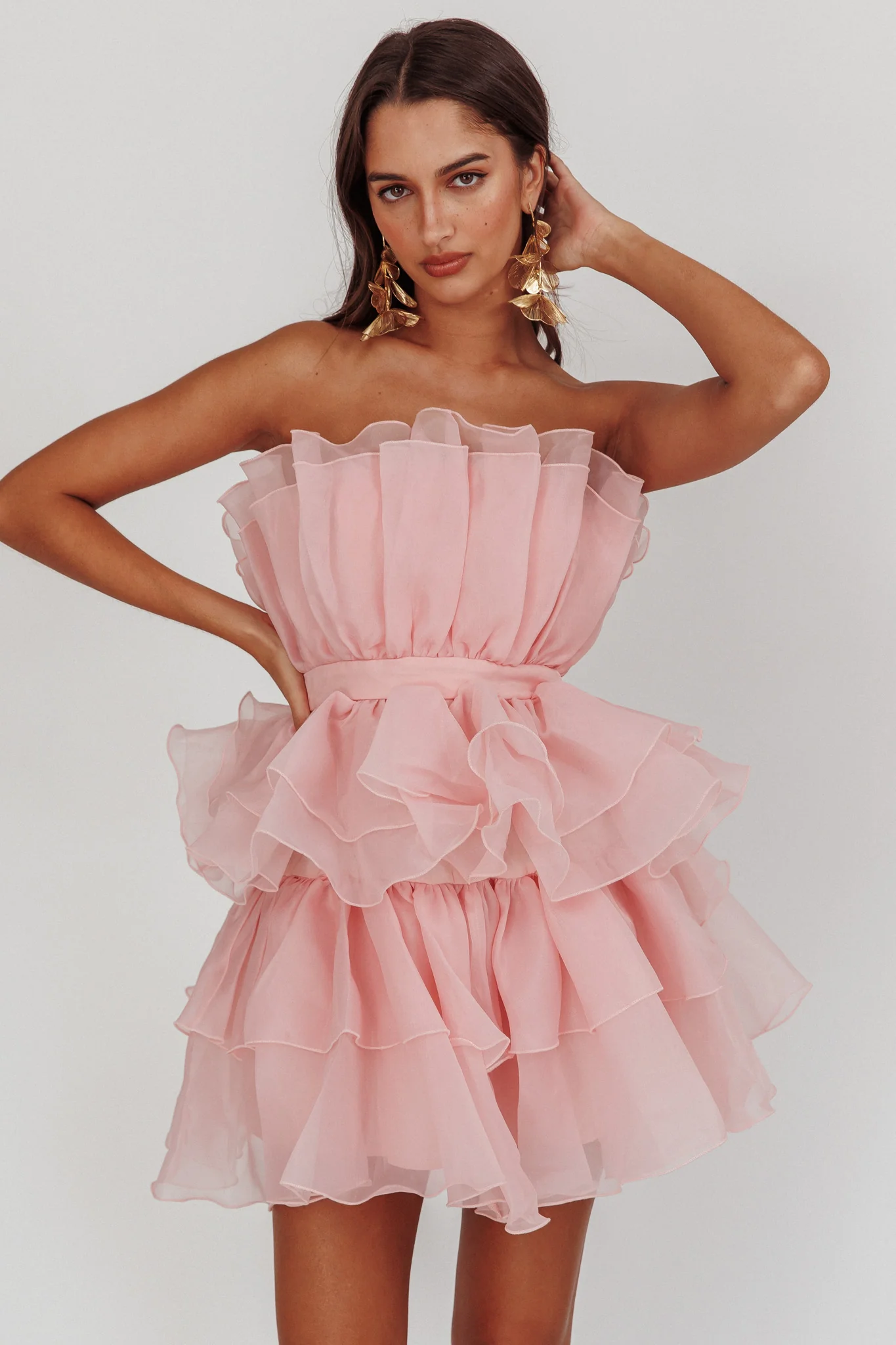 Bon Bon Tiered Chiffon Mini Dress Blush - Image 2