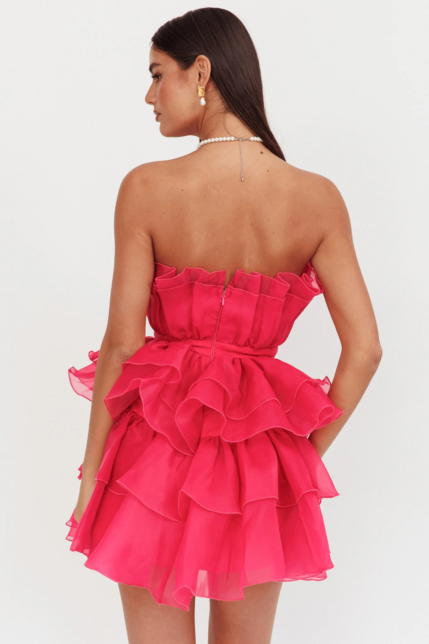 Bon Bon Tiered Chiffon Mini Dress Fuchsia - Image 2