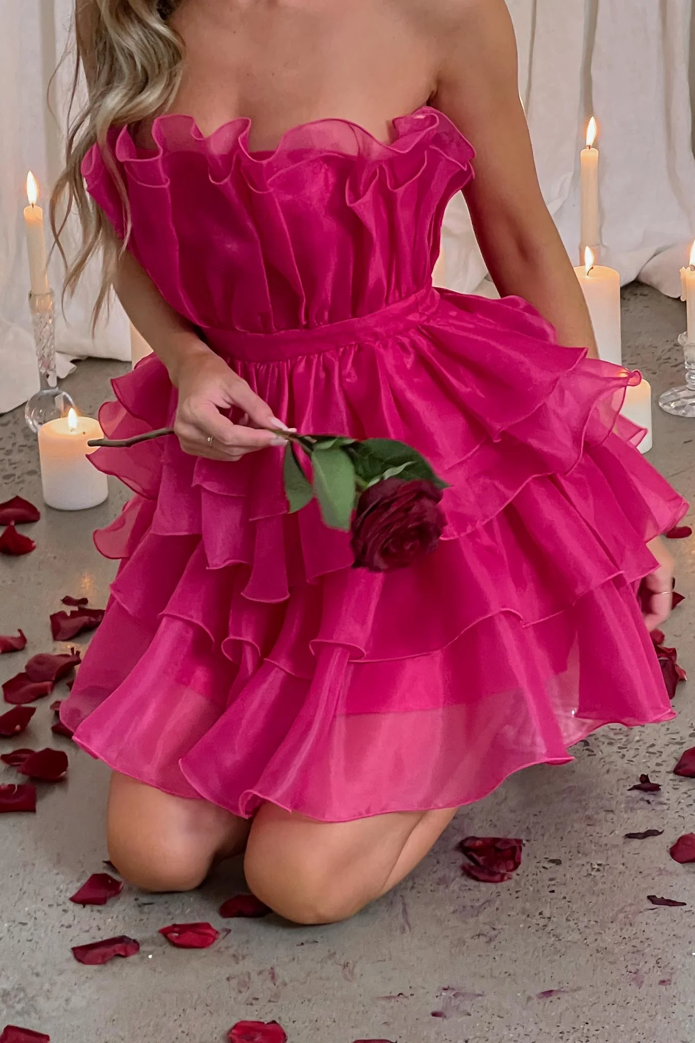 Bon Bon Tiered Chiffon Mini Dress Fuchsia - Image 7