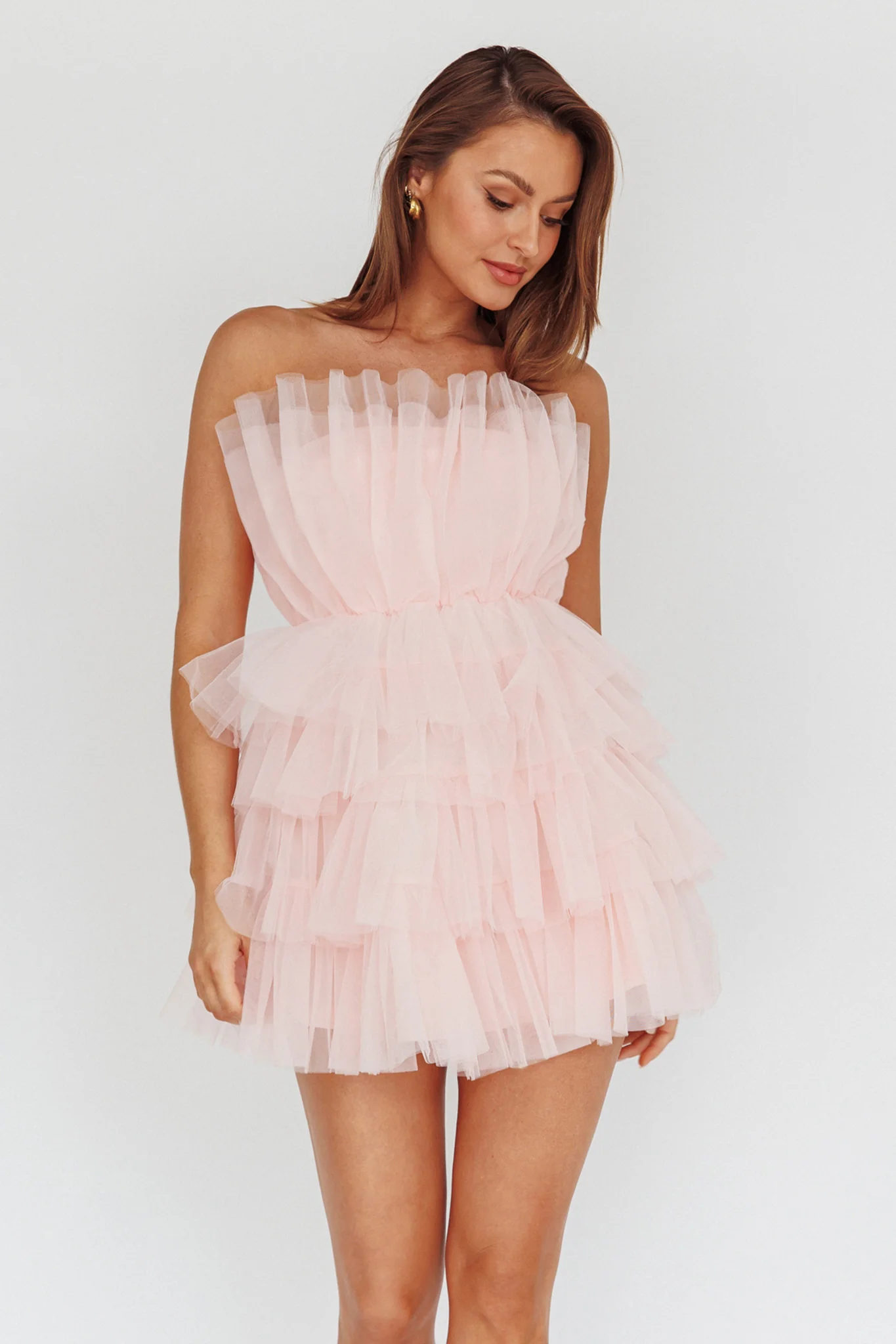 Bon Bon Tiered Mesh Mini Dress Blush - Image 8