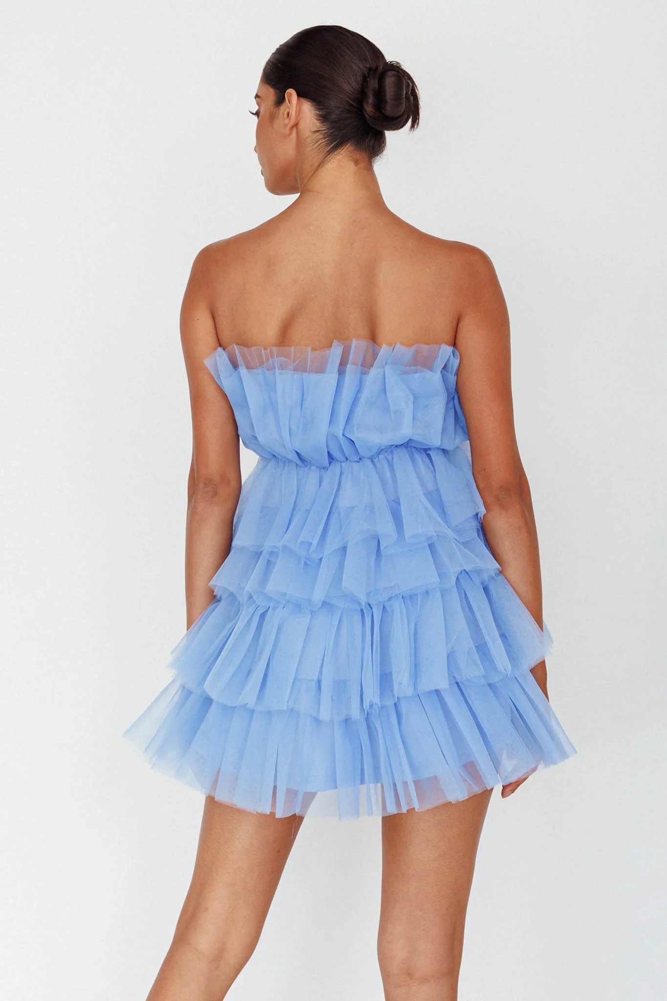 Bon Bon Tiered Mesh Mini Dress Steel Blue - Image 2
