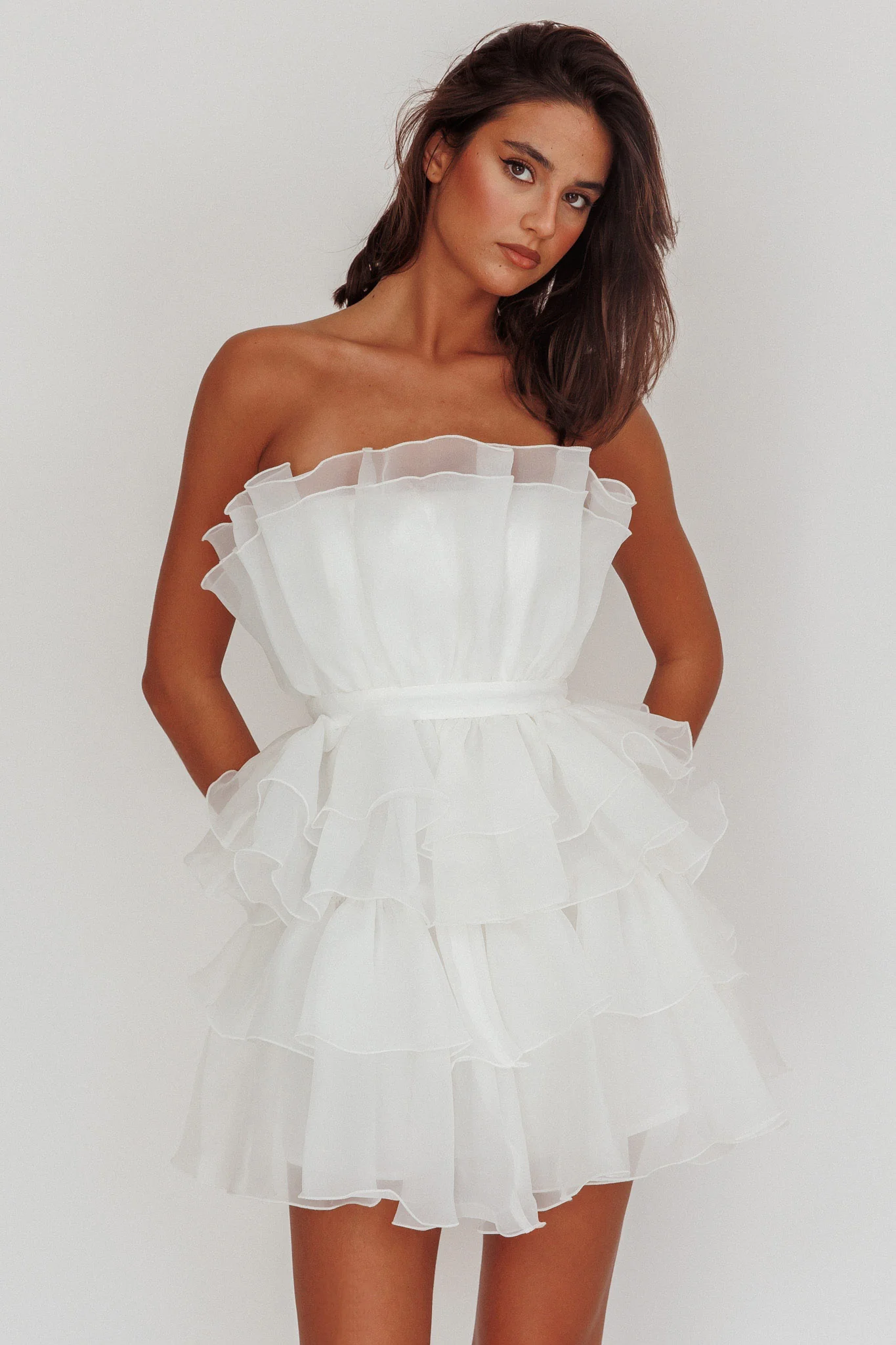 Bon Bon Tiered Organza Mini Dress White - Image 5