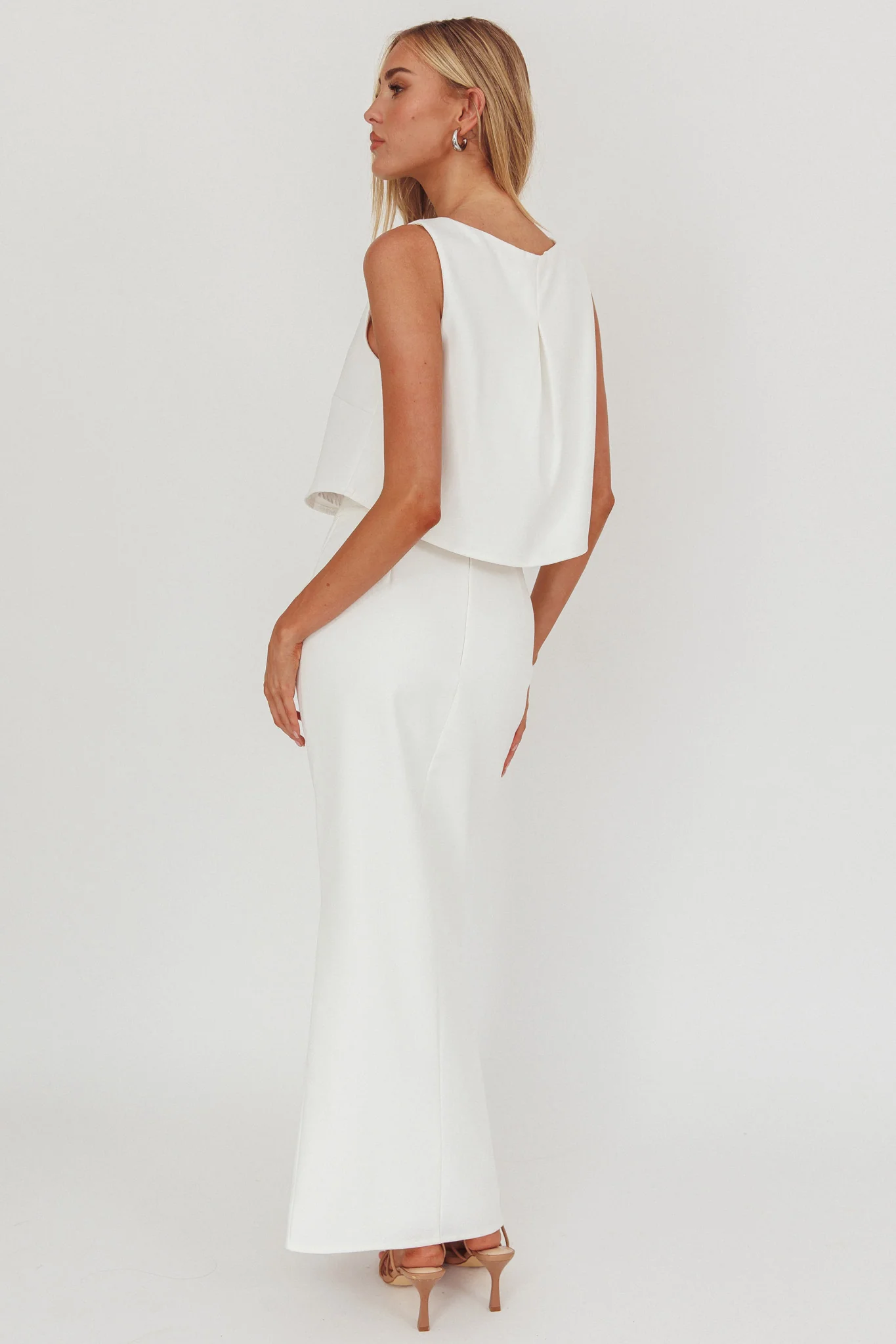 Bondi Sunset Faux Button Placket Maxi Skirt White - Image 3