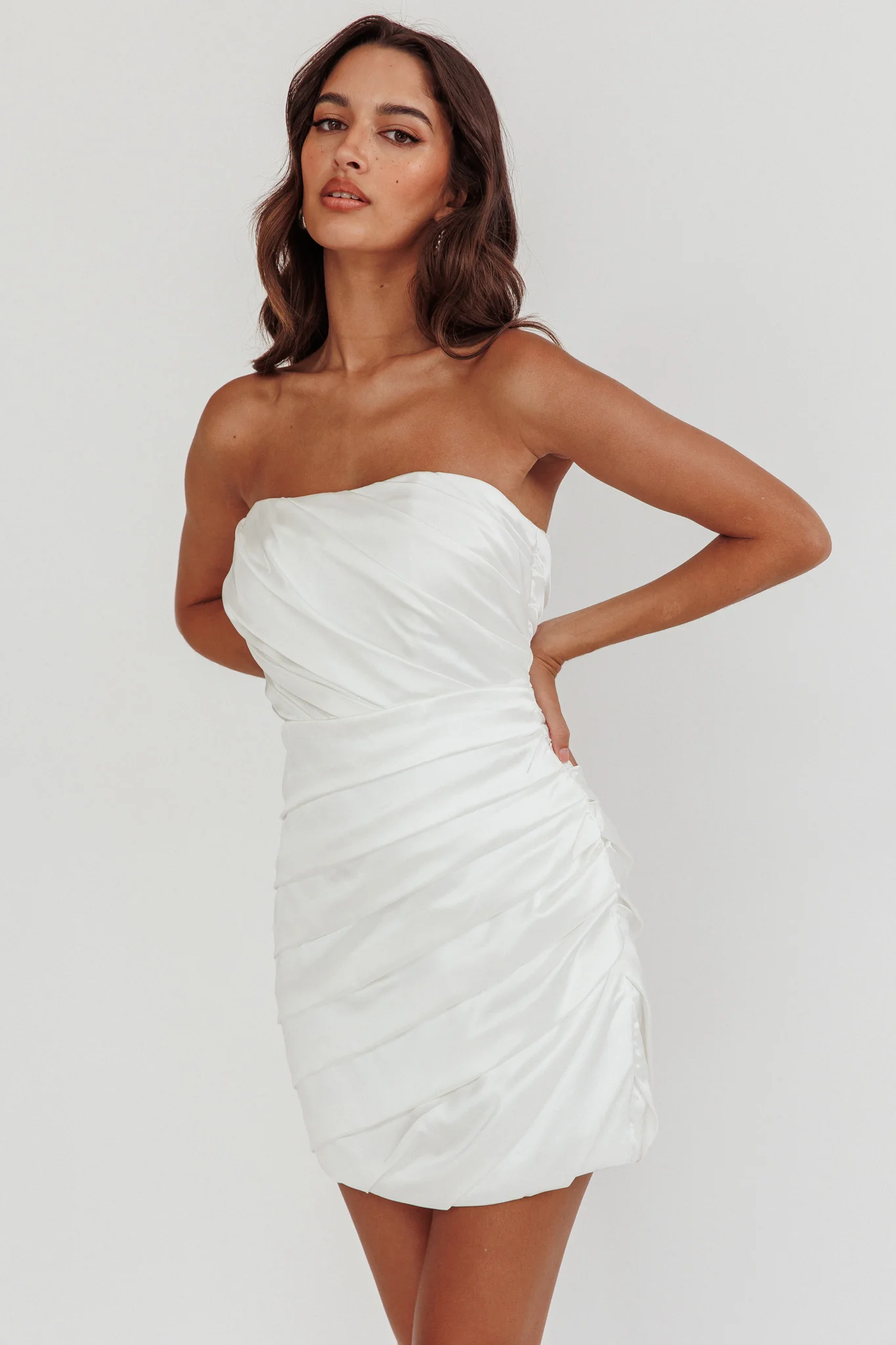 Boulevard Bliss Gathered Mini Dress Off White - Image 5