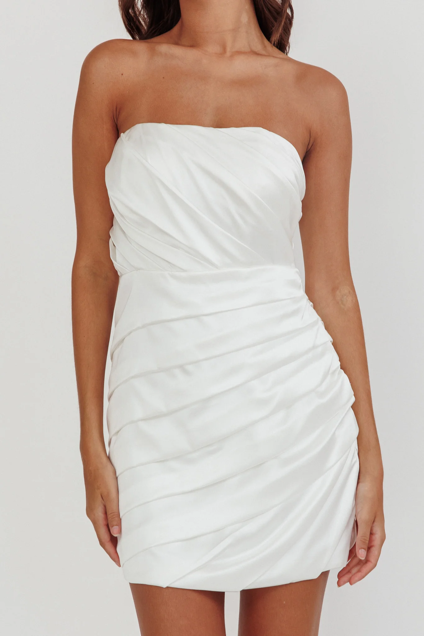 Boulevard Bliss Gathered Mini Dress Off White - Image 8