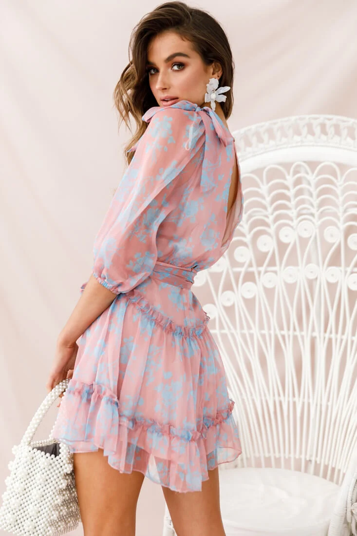 Bow-Peep 3/4 Sleeve Bow Detail Dress Rose - Image 3