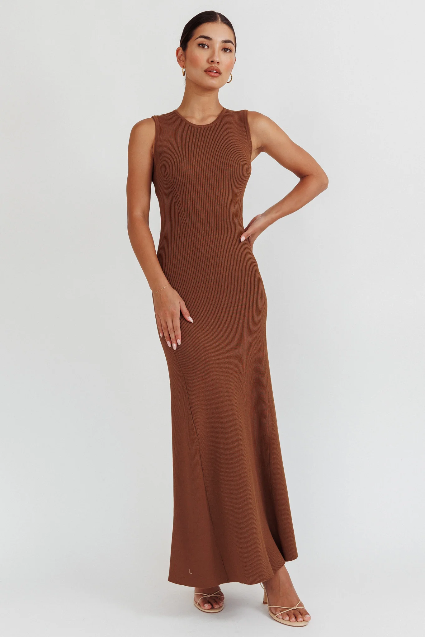 Braylee Sleeveless Ribbed Knit Maxi Dress Chocolate - Image 5