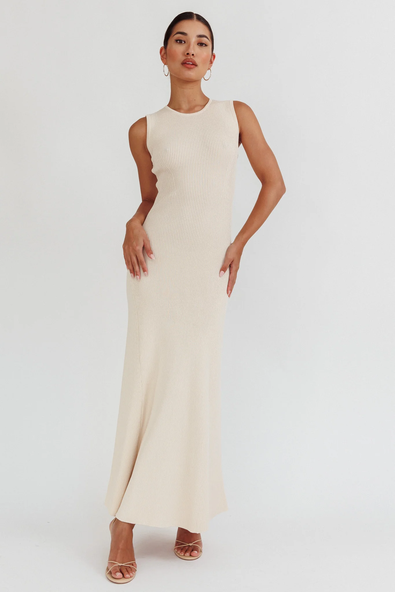 Braylee Sleeveless Ribbed Knit Maxi Dress Cream - Image 5
