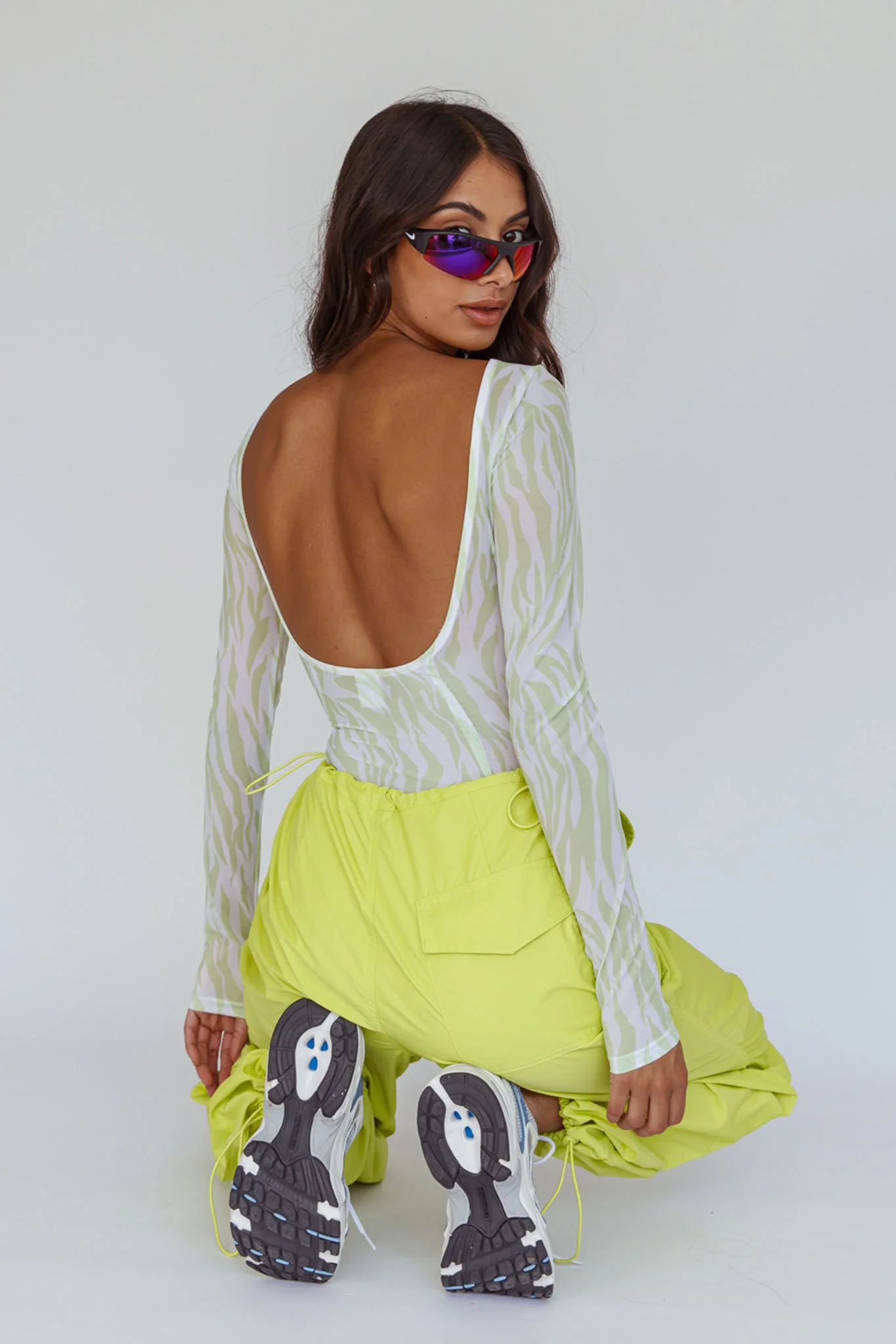 Break Dance Wide Leg Drawstring Pants Lime - Image 6