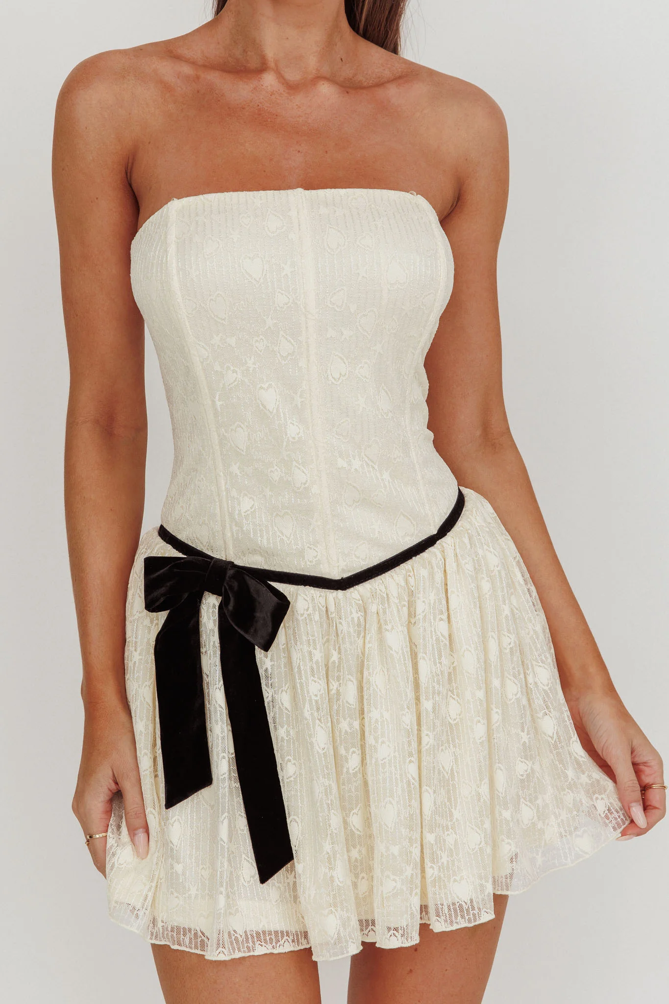Breathe Lace Up Strapless Mini Dress Ivory - Image 5