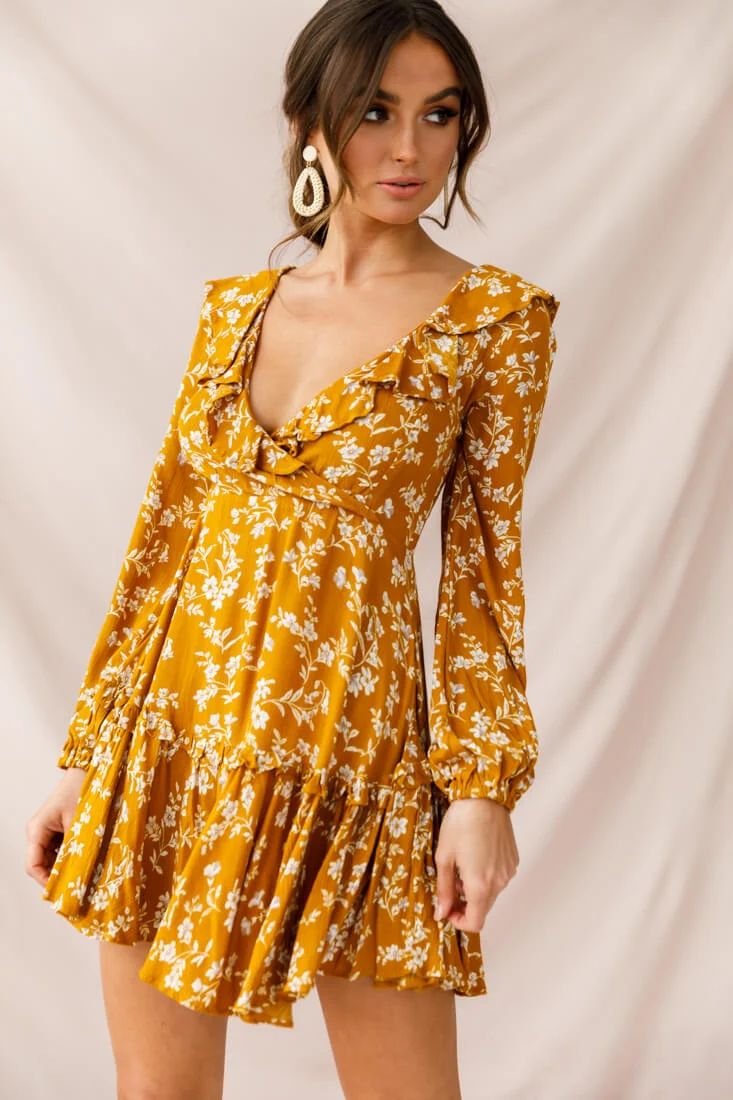 Brentwood Lace Up Babydoll Dress Mustard - Image 7