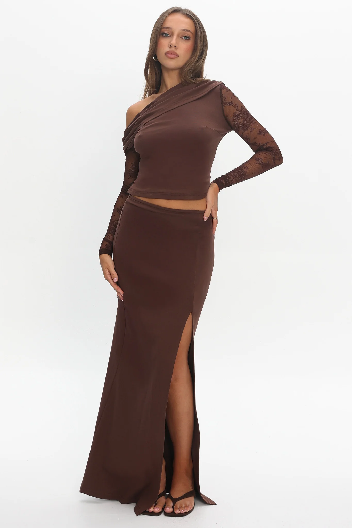 Breonna Front Split Maxi Skirt Chocolate - Image 5