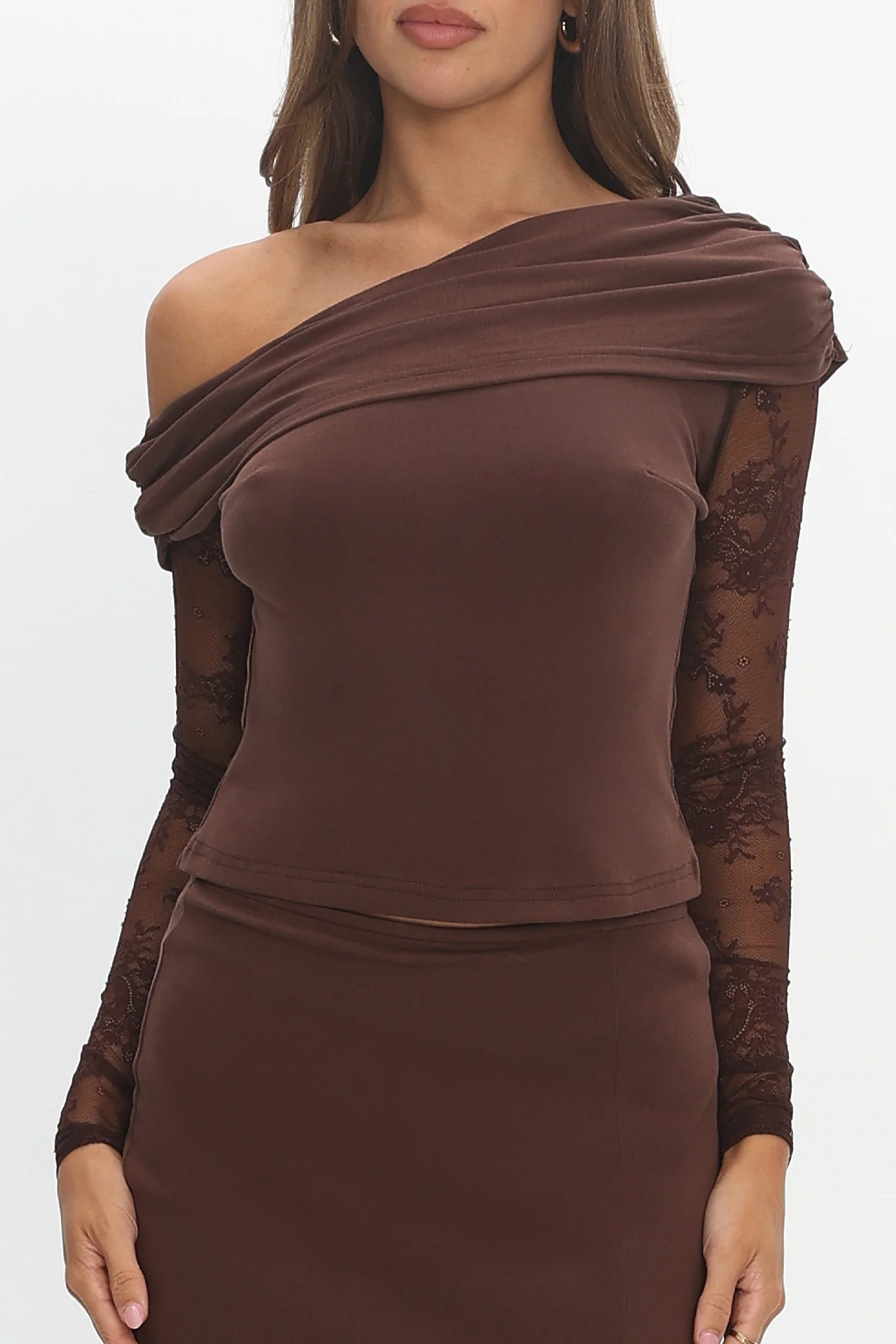 Breonna Lace Sleeve Top Chocolate - Image 4