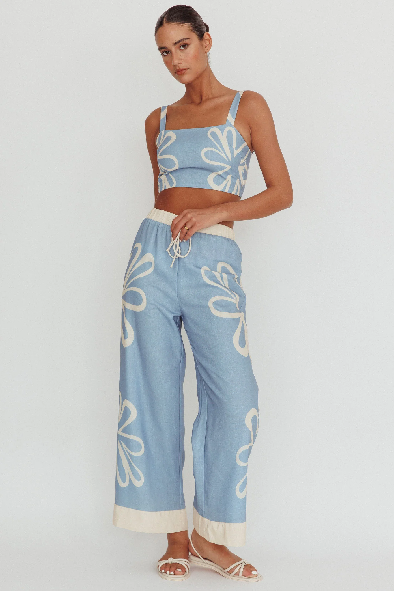 Briar Floral Wide Leg Pants Beige Blue - Image 2