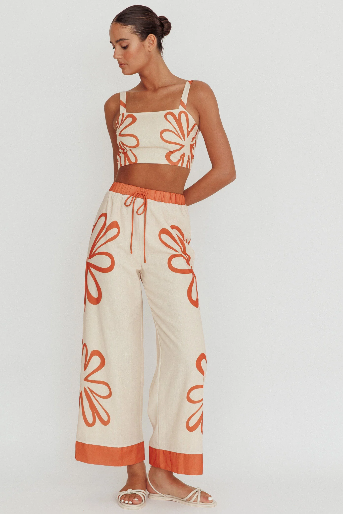 Briar Floral Wide Leg Pants Rust Beige - Image 2