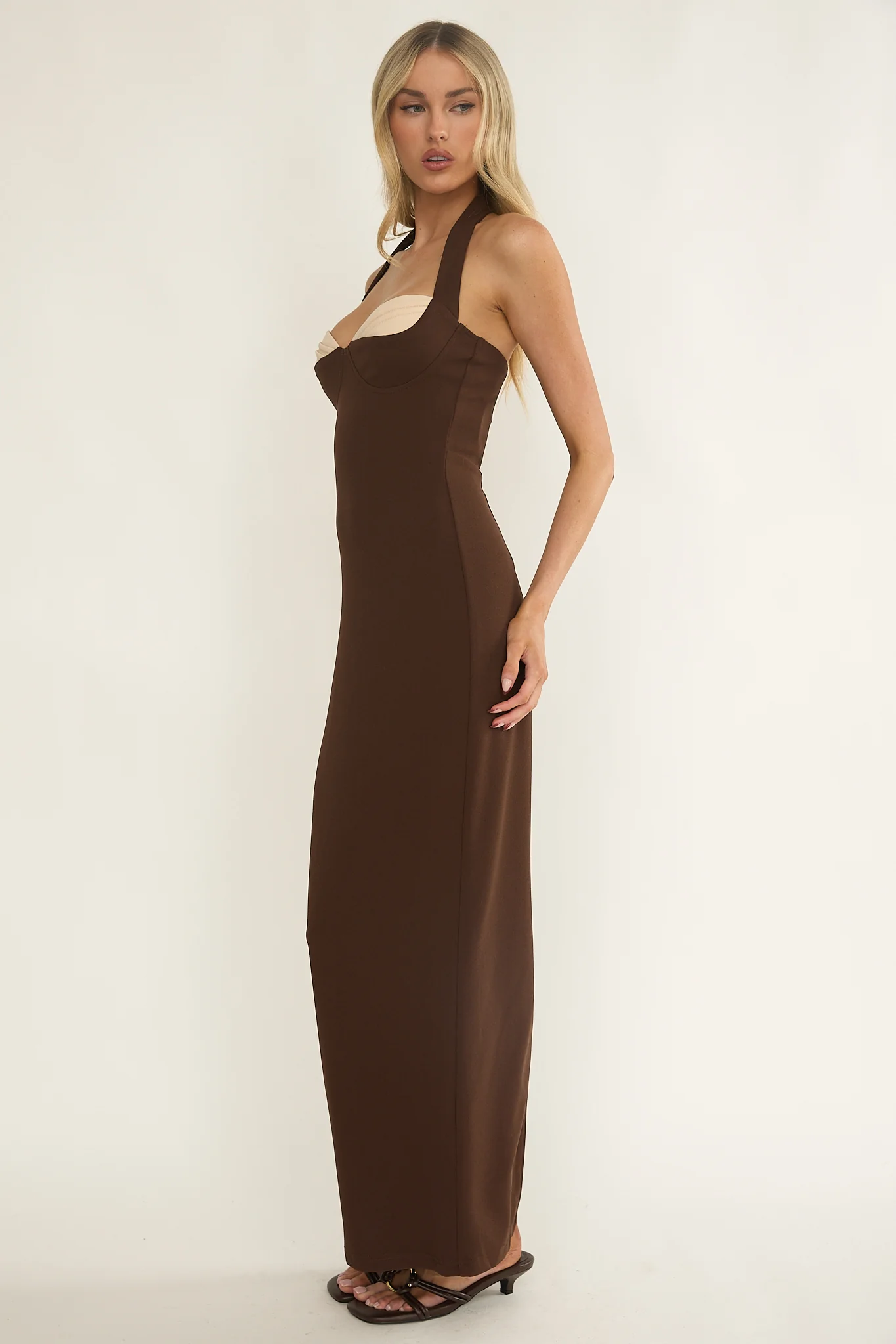 Briela Halter Bustier Maxi Dress Chocolate - Image 2