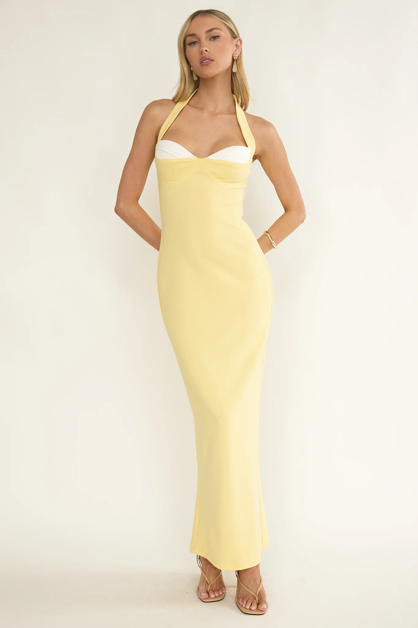 Briela Halter Bustier Maxi Dress Lemon - Image 2