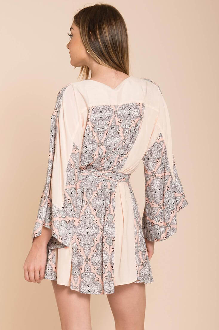 Brielle Bell Sleeve Summer Dress Peach Print - Image 4