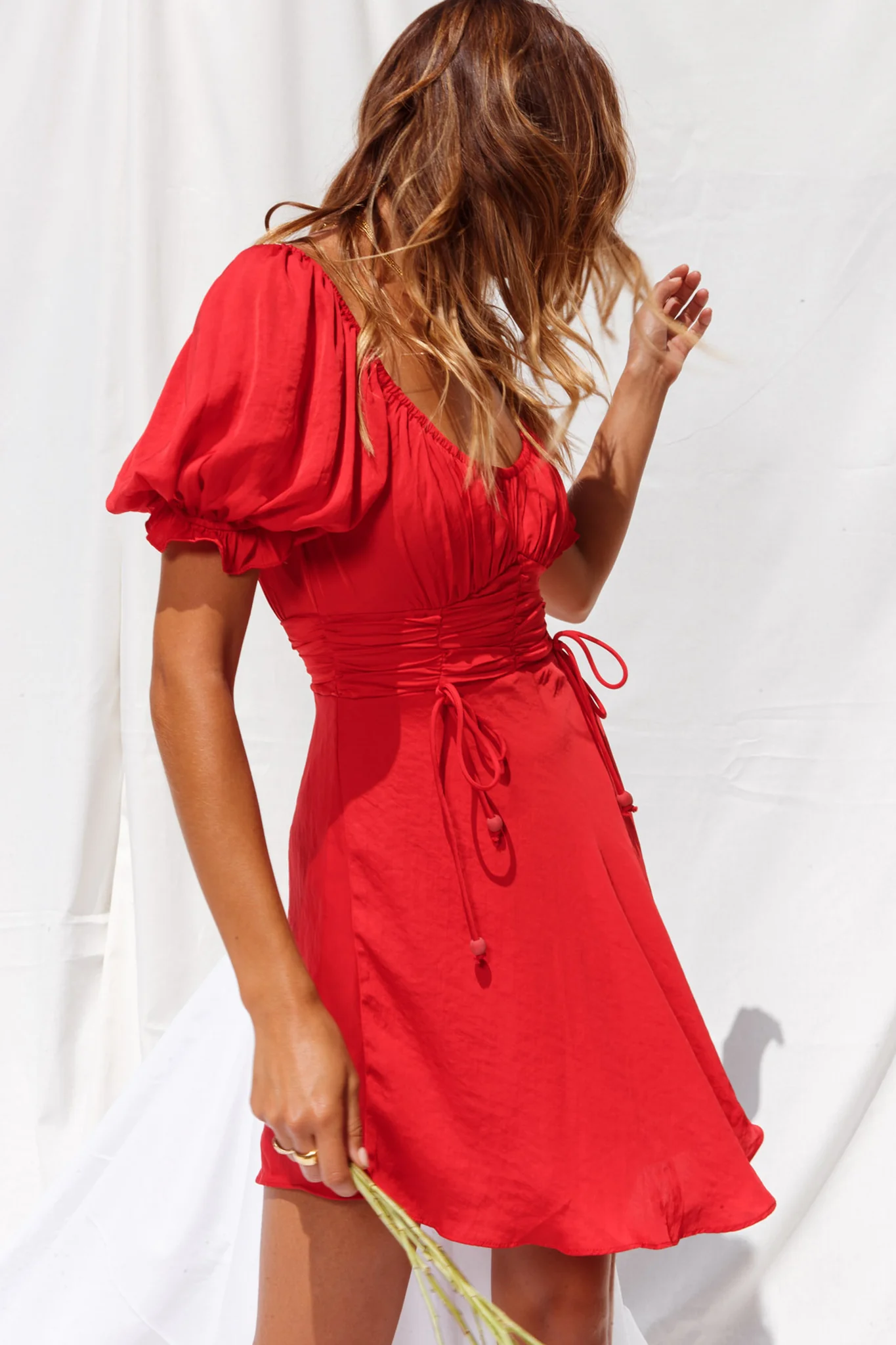 Bright Side Off-Shoulder Puff Sleeve Dress Red - Image 3
