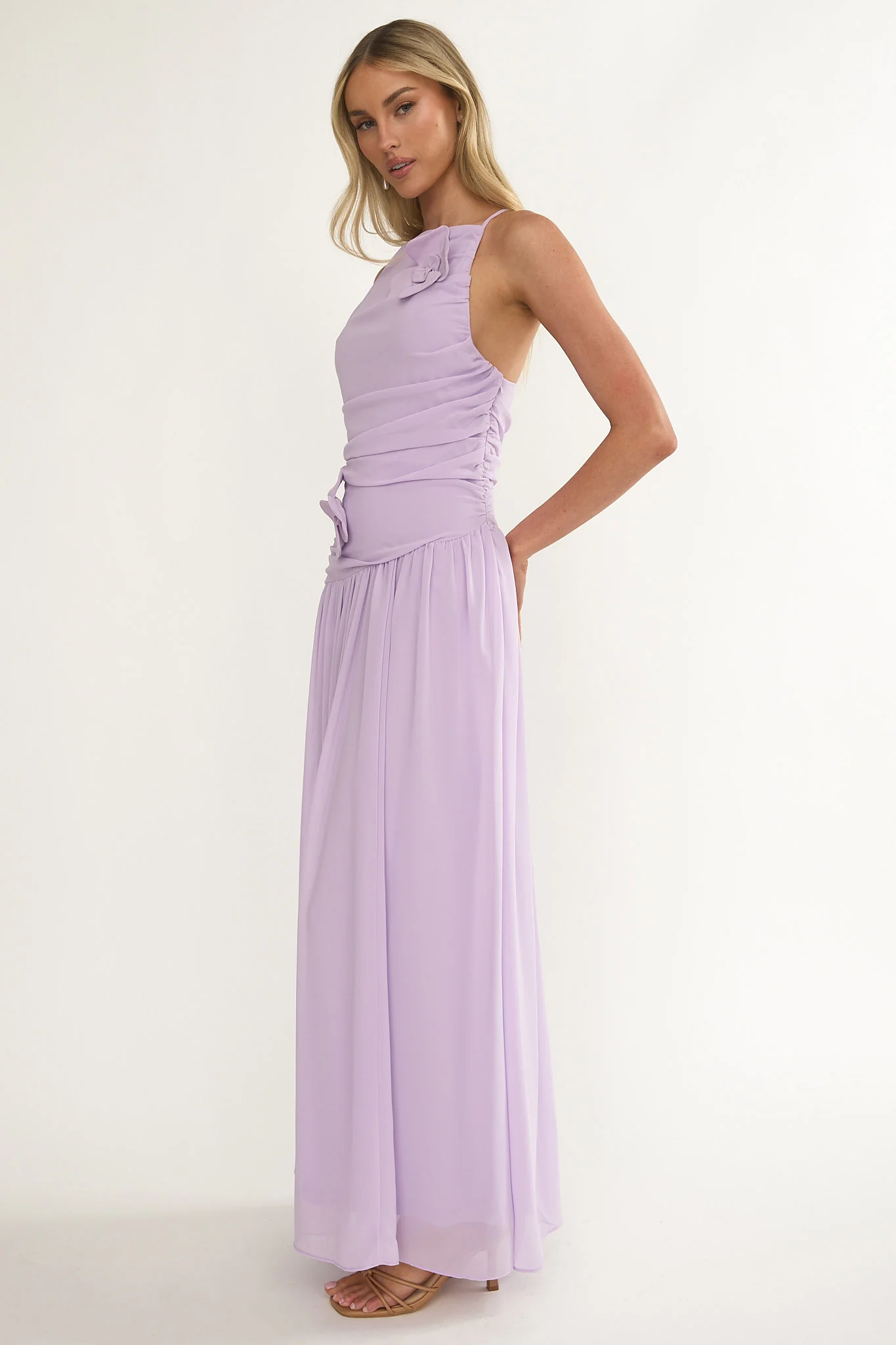 Brighten Drop Waist Flower Accent Maxi Dress Lilac - Image 6