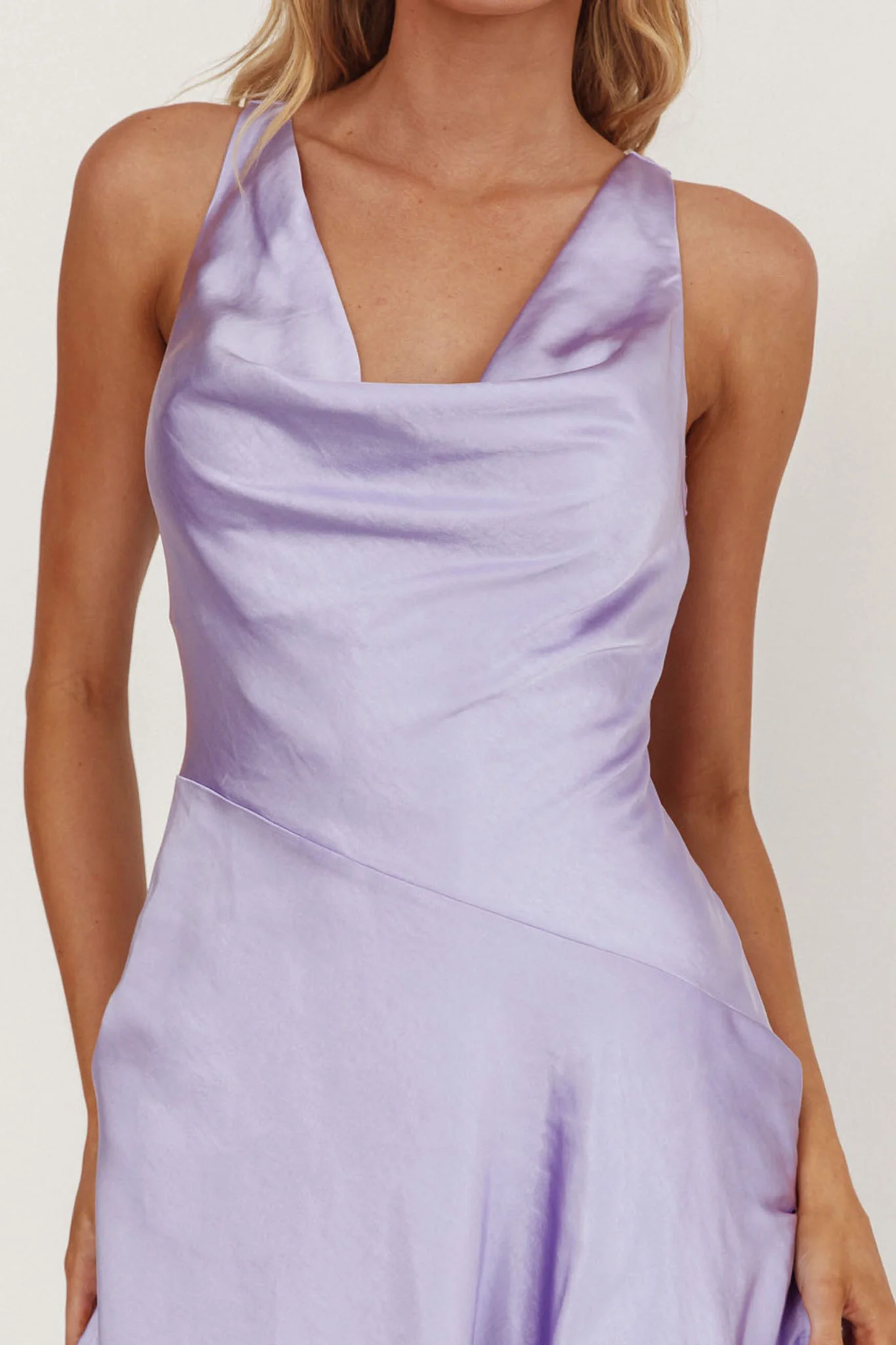 Brigid Cowl Neck Scoop Back Mini Dress Lilac - Image 4