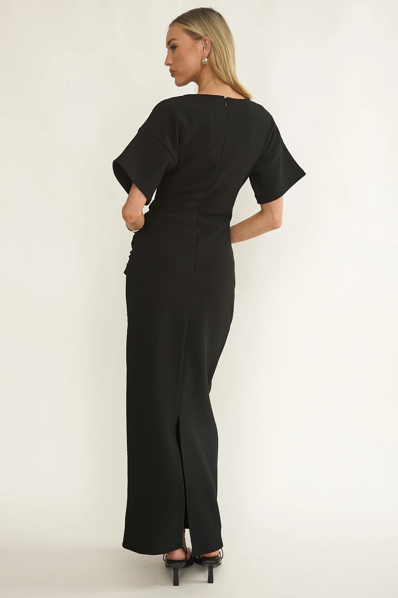Briona Short Sleeve Buckle Maxi Dress Black - Image 3