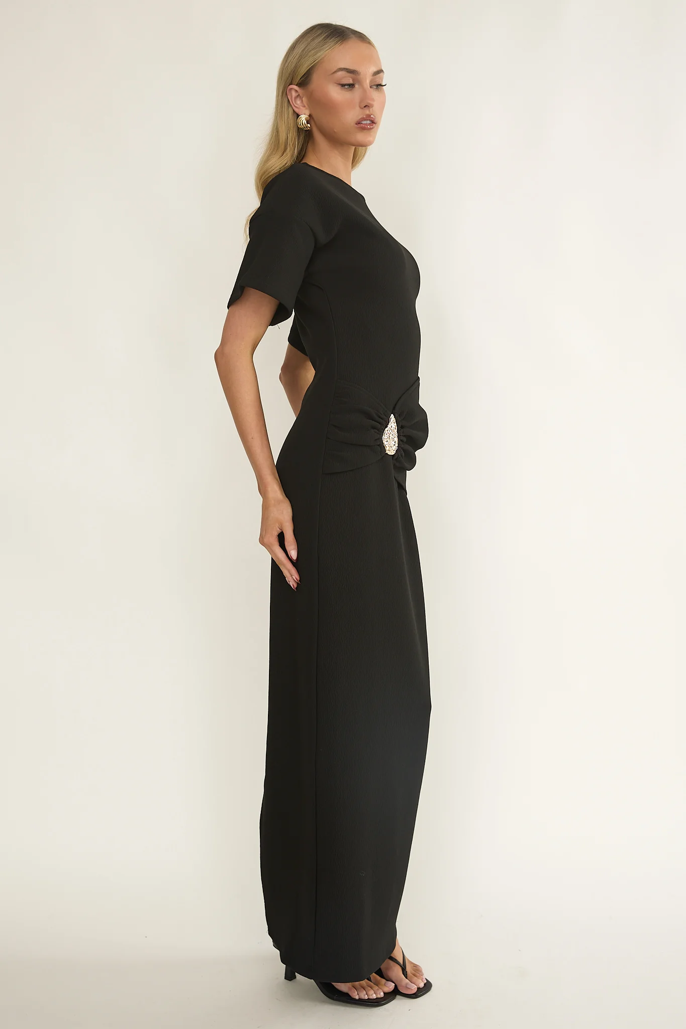 Briona Short Sleeve Buckle Maxi Dress Black - Image 6