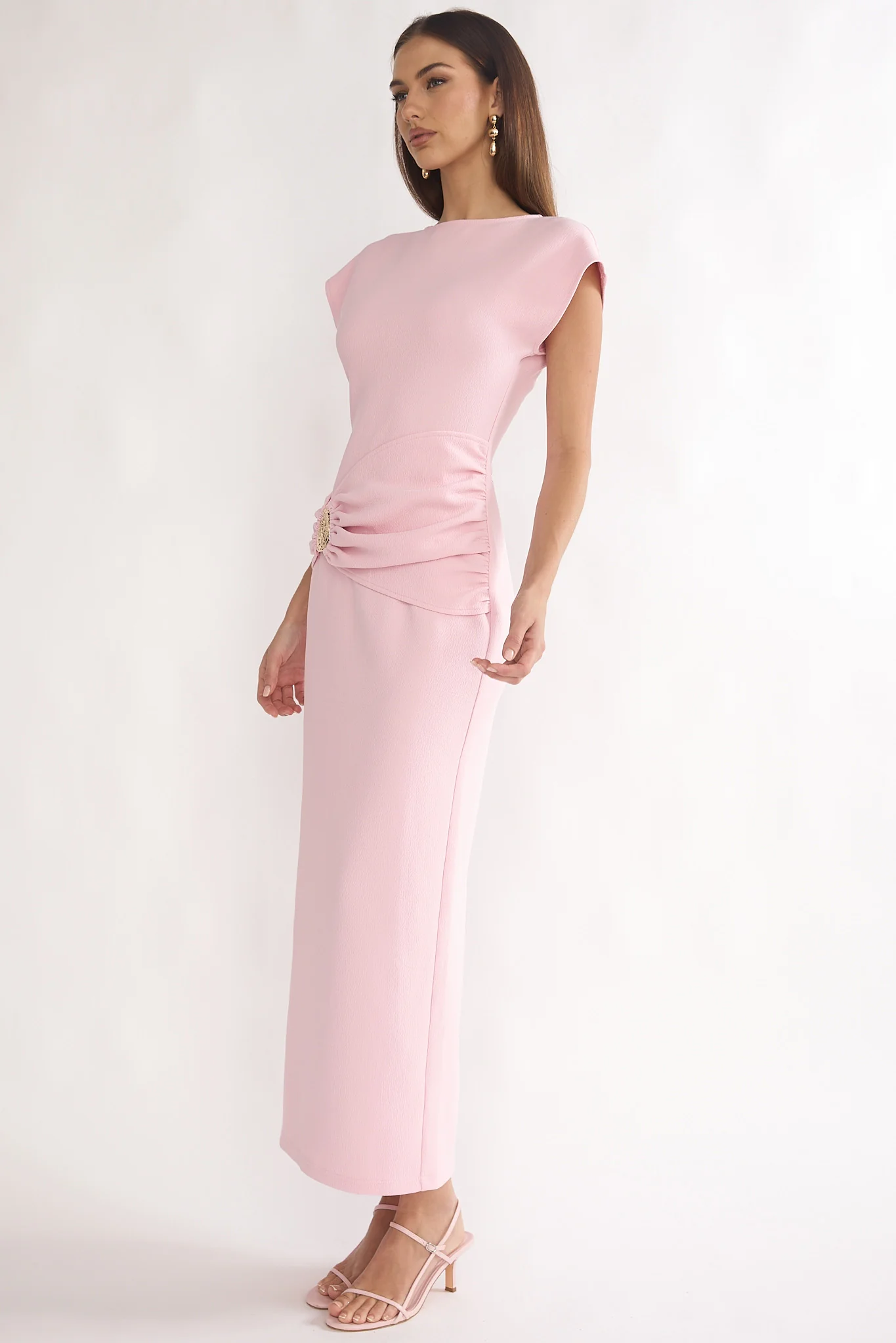 Briona Short Sleeve Buckle Maxi Dress Pink - Image 6