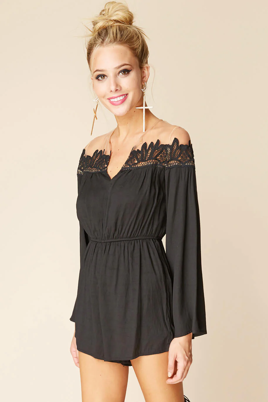 Brittany Bell Sleeve Romper Black - Image 2