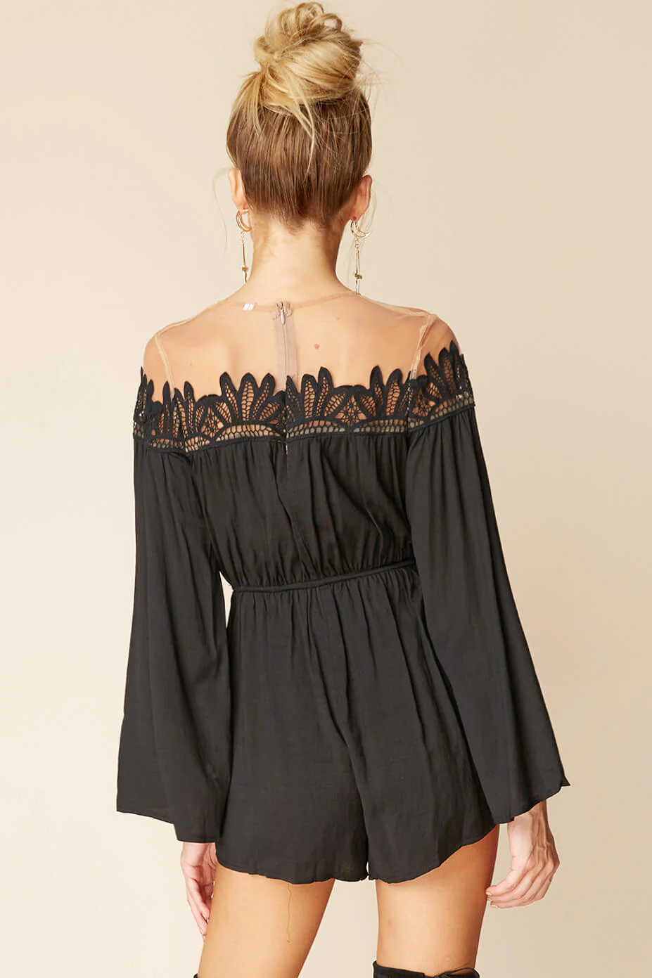 Brittany Bell Sleeve Romper Black - Image 3