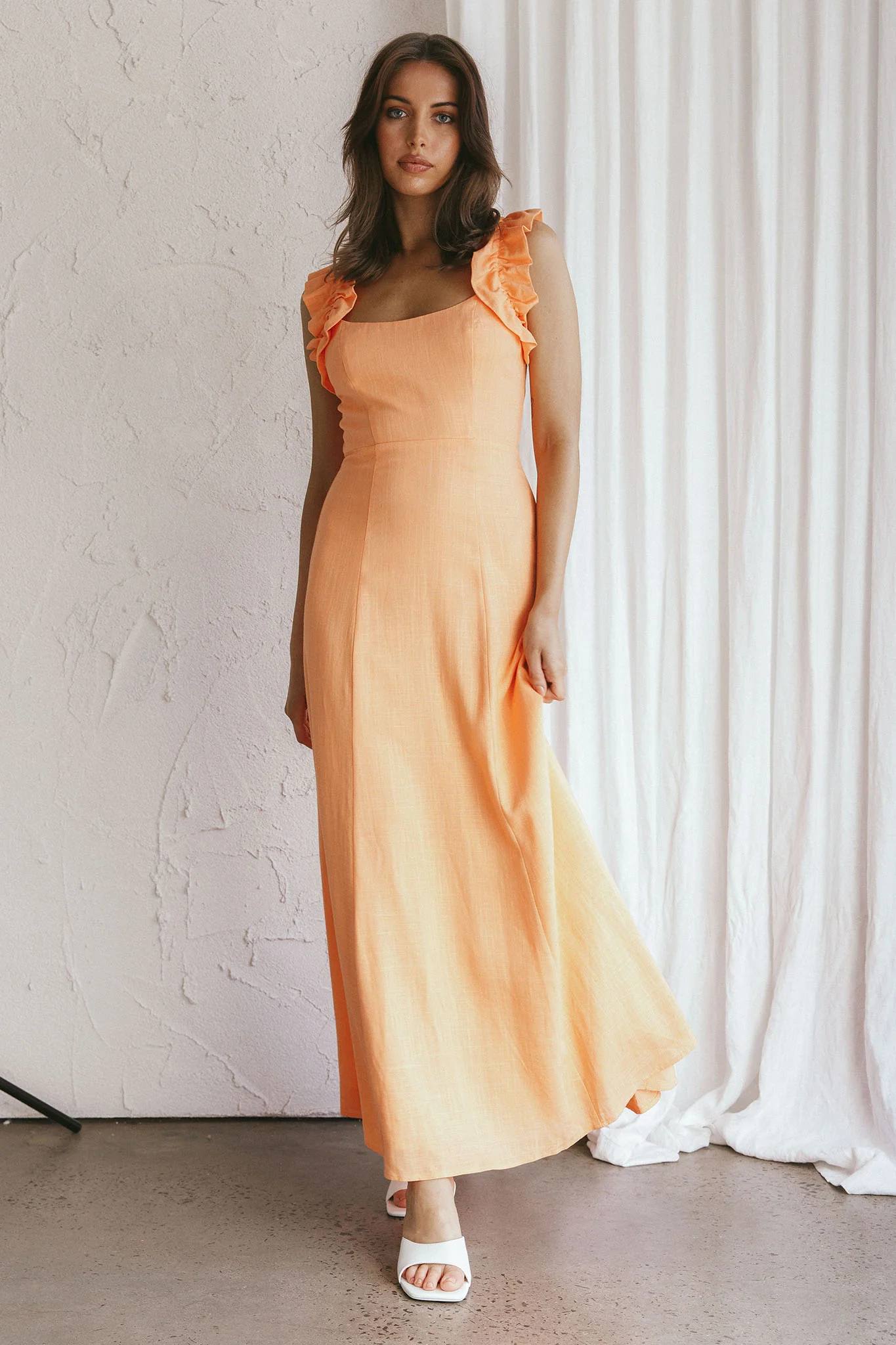 Bronte Ruffle Strap Midi Dress Papaya - Image 3
