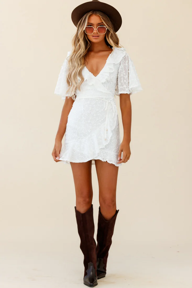 Bryana Angel Sleeve Ruffle Embellished Overlay Dress White - Image 7