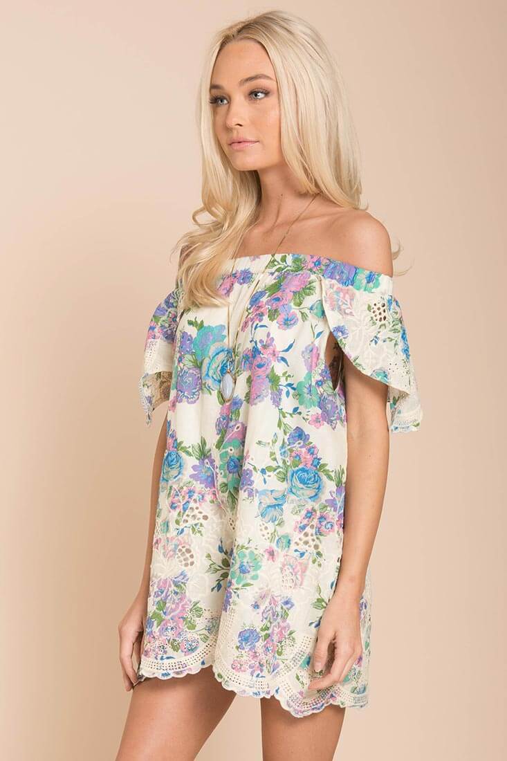 Bryden Open Shoulder Dress Beige - Image 3