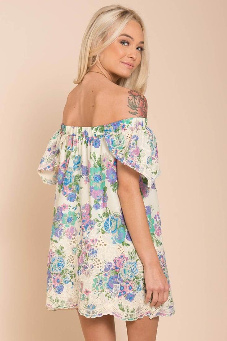 Bryden Open Shoulder Dress Beige - Image 4
