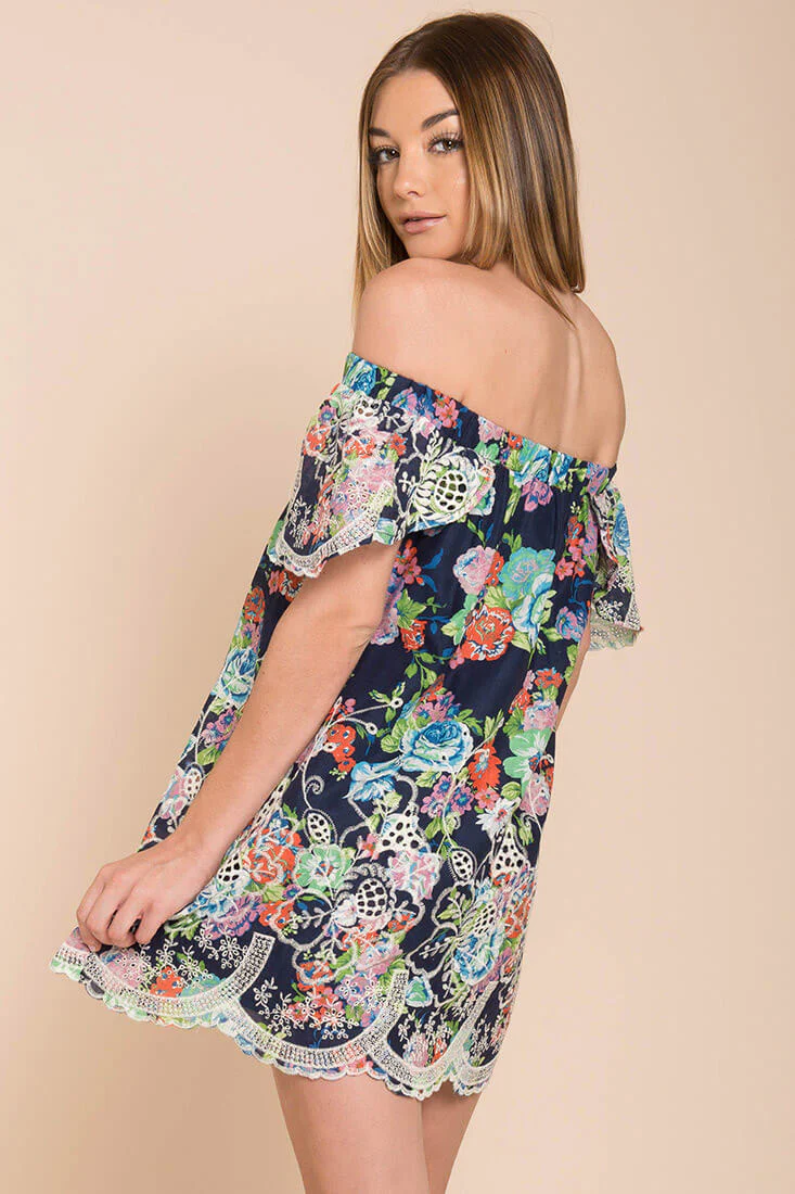 Bryden Open Shoulder Dress Navy - Image 3