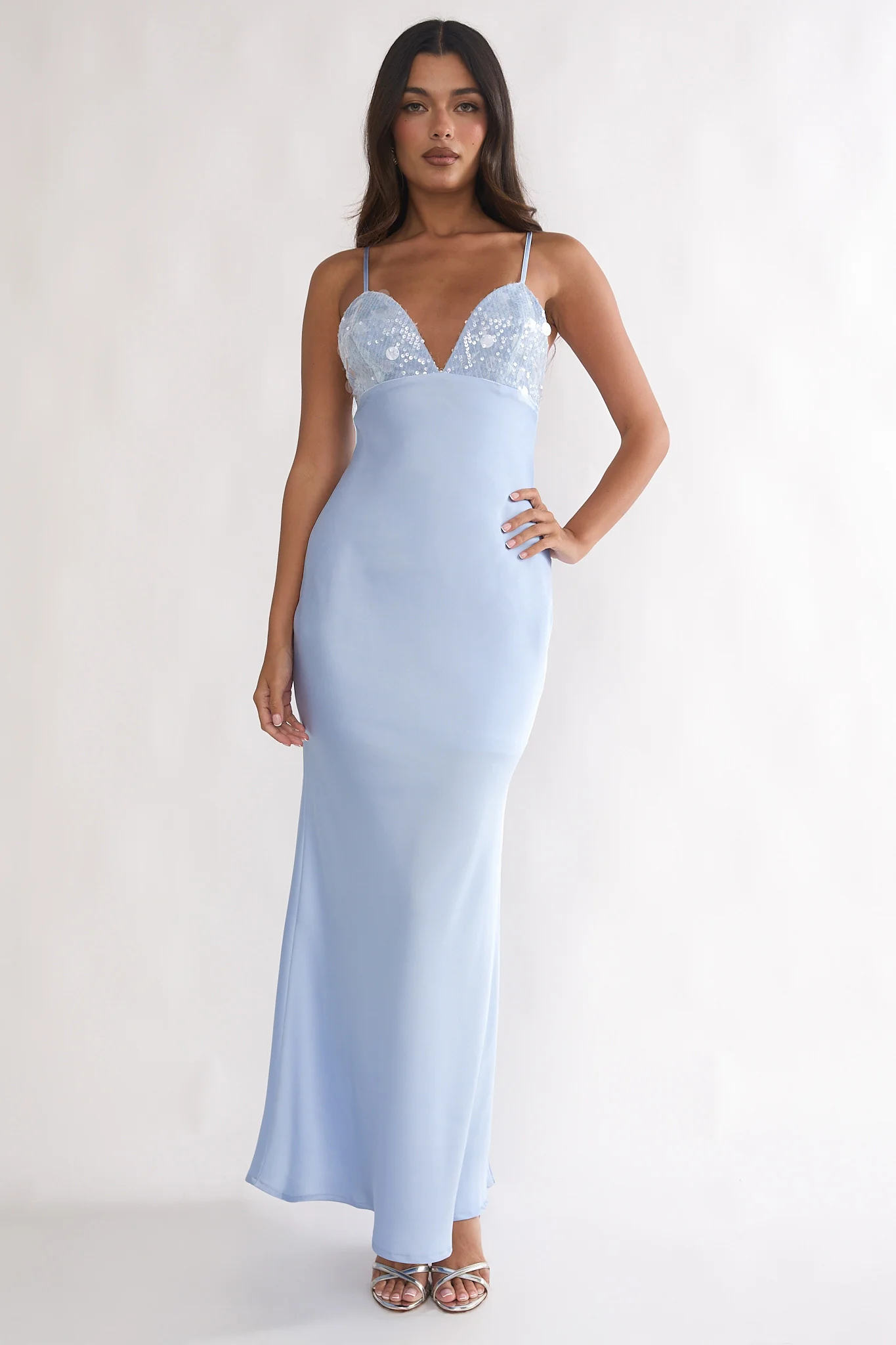 Brynn Sequin Bust Open Back Maxi Dress Blue - Image 3