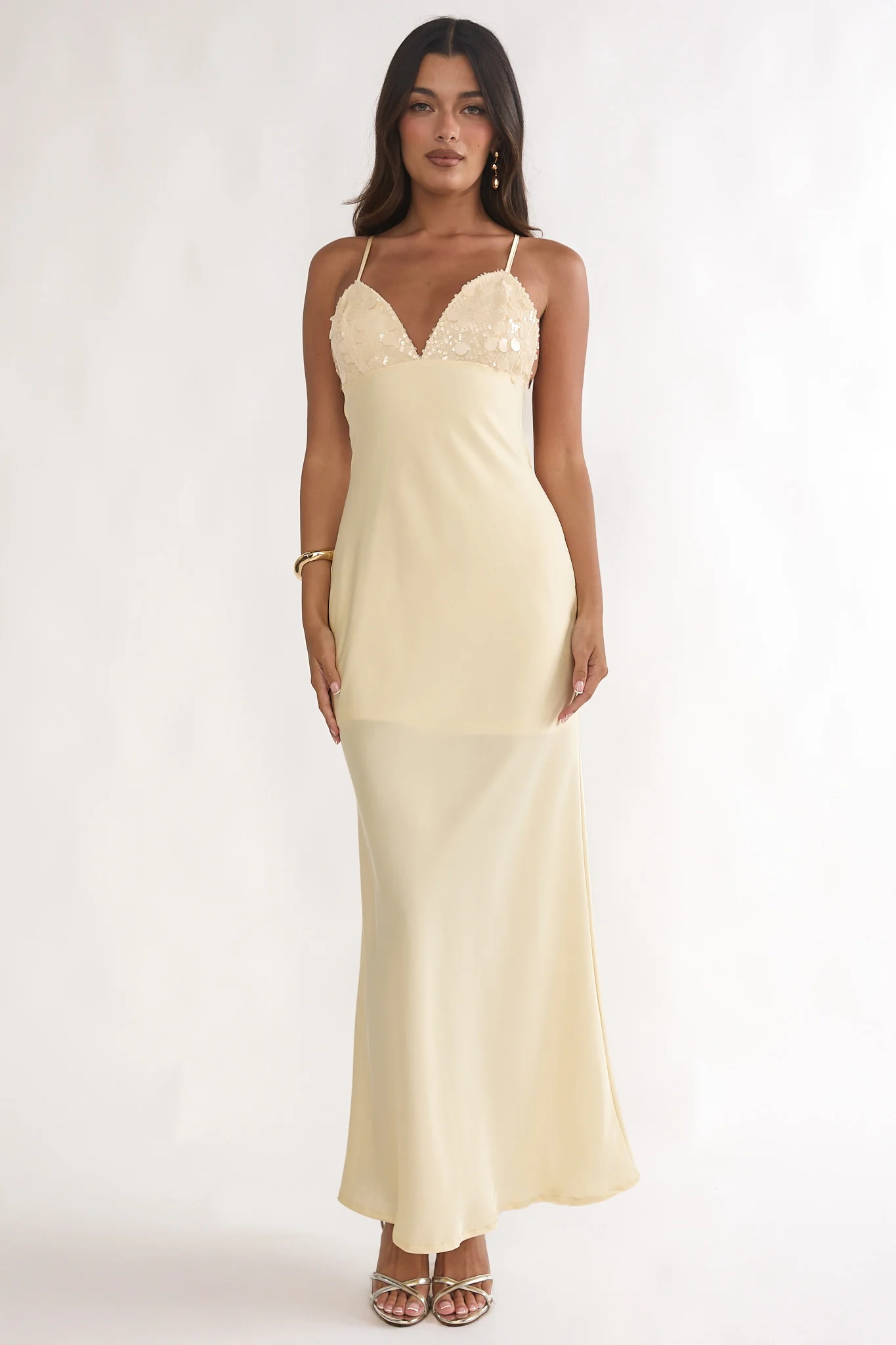 Brynn Sequin Bust Open Back Maxi Dress Butter - Image 4