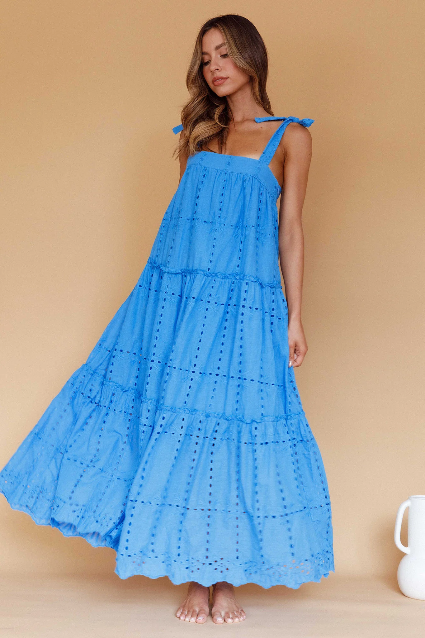Brynna Tied Shoulder Maxi Dress Blue - Image 5