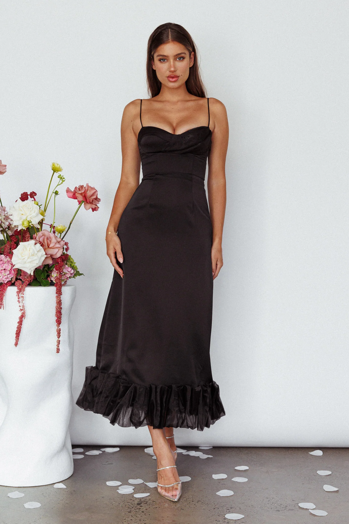 Buona Sera Hem Decoration Midi Dress Black - Image 7