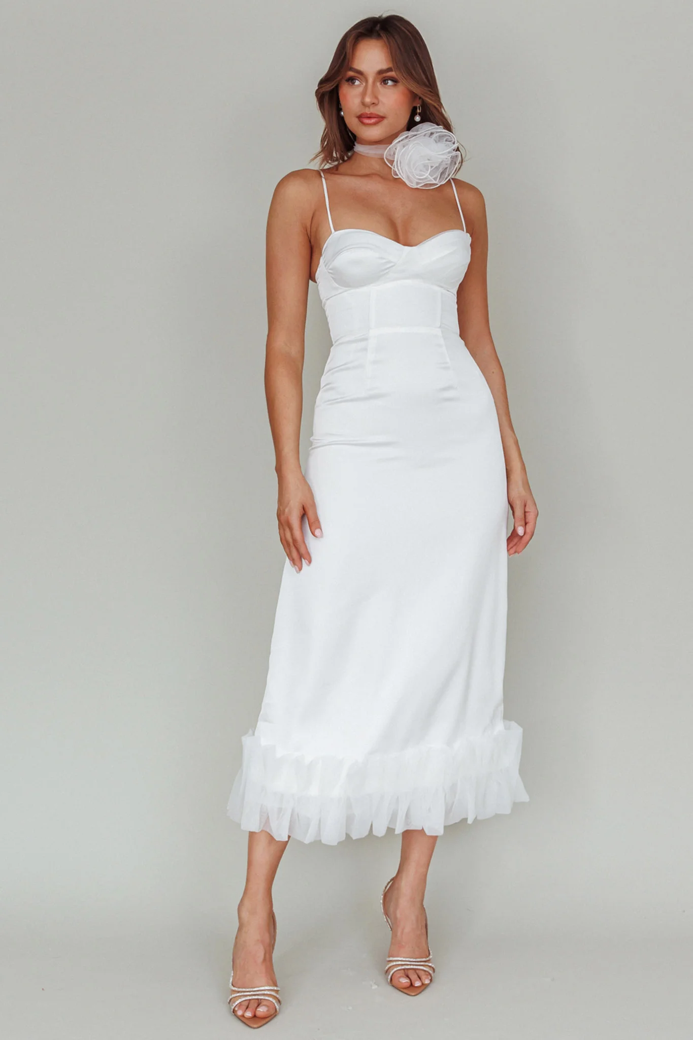 Buona Sera Hem Decoration Midi Dress White - Image 6