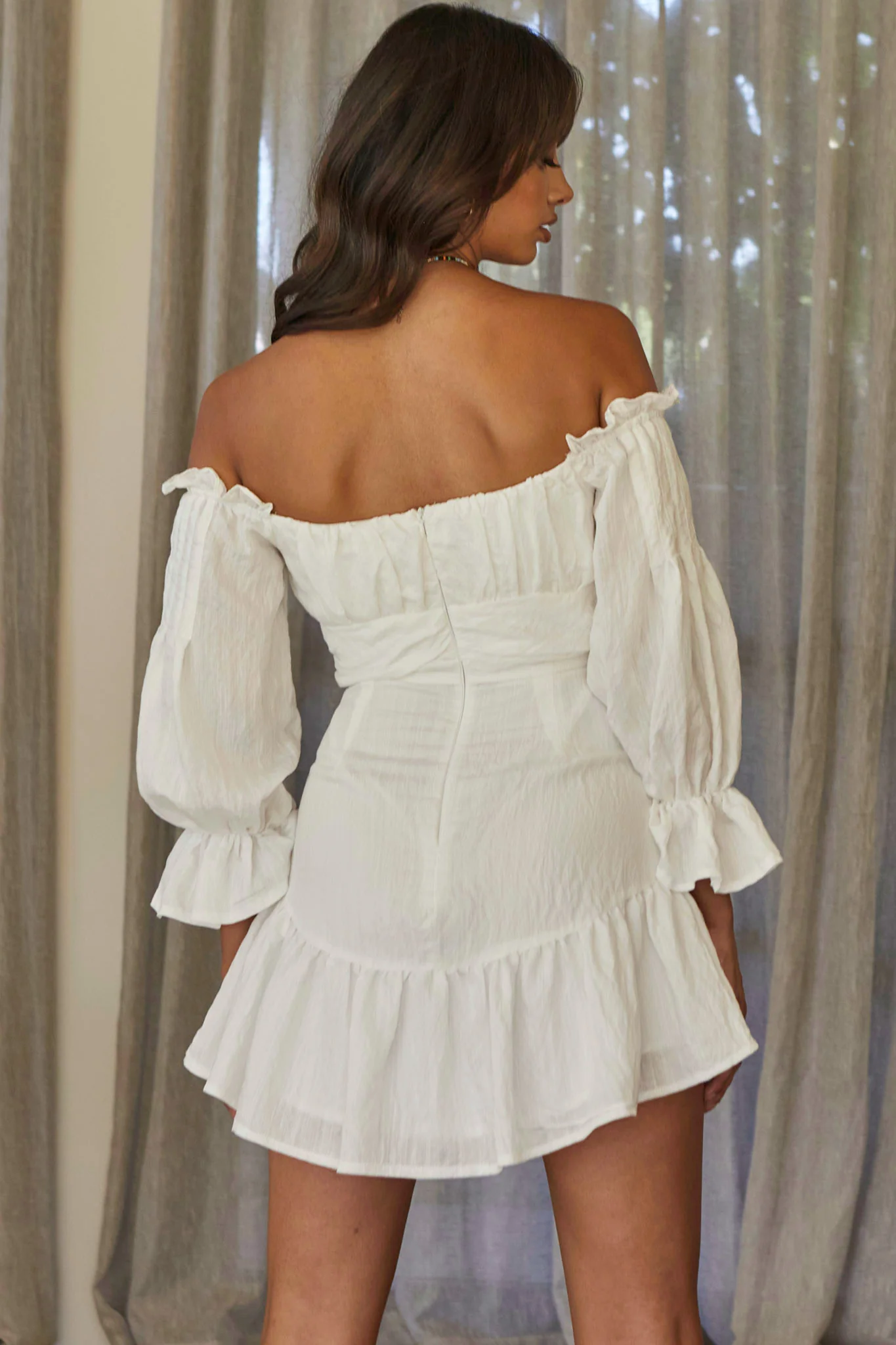By My Side Off-Shoulder Balloon Sleeve Dress White - Image 7
